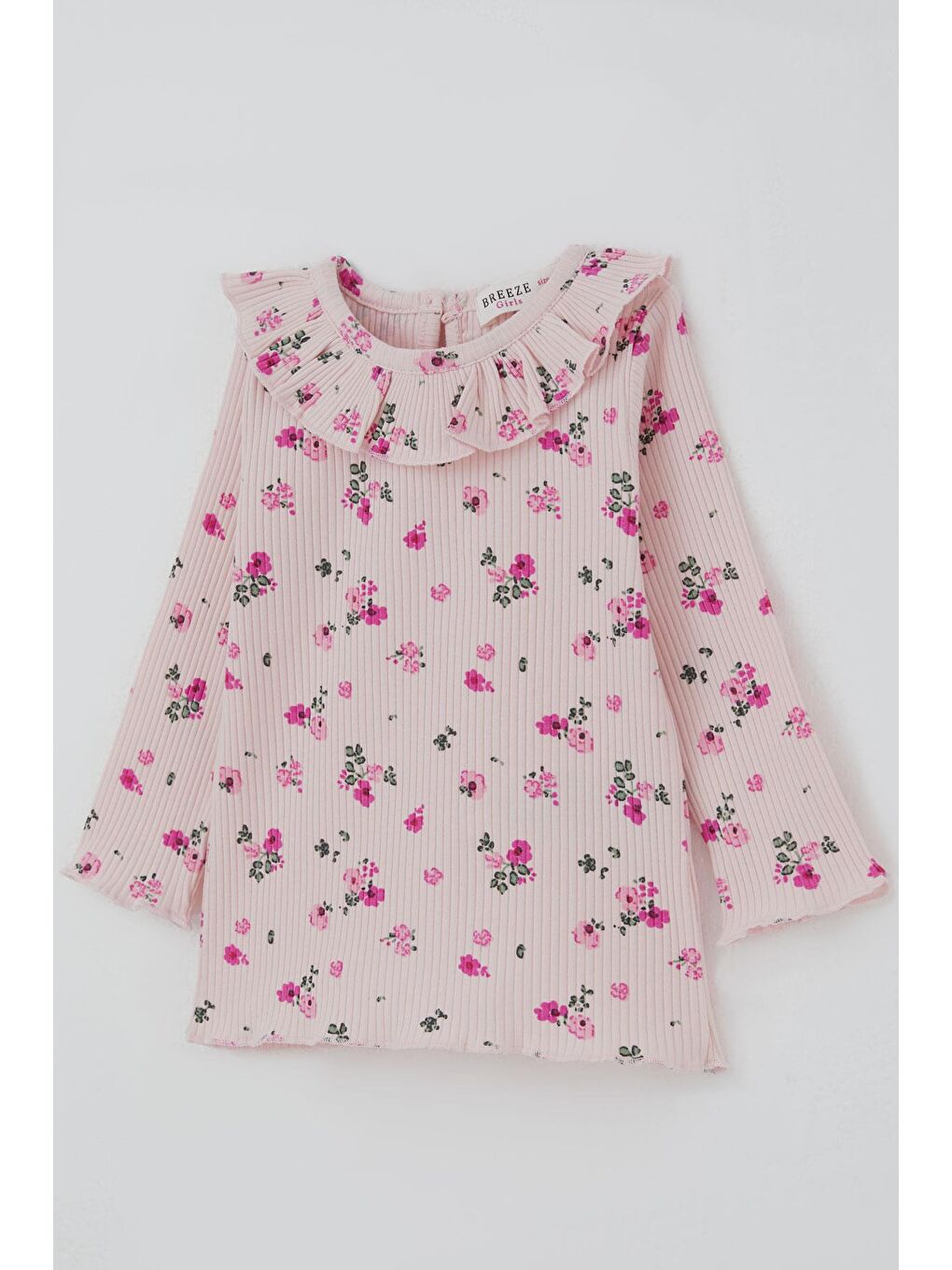 Pembe Kız Bebek Taytlı Takım Çiçek Desenli Yaka Kısmı Fırfır Detaylı Pudra (6 Ay-2 Yaş)-5