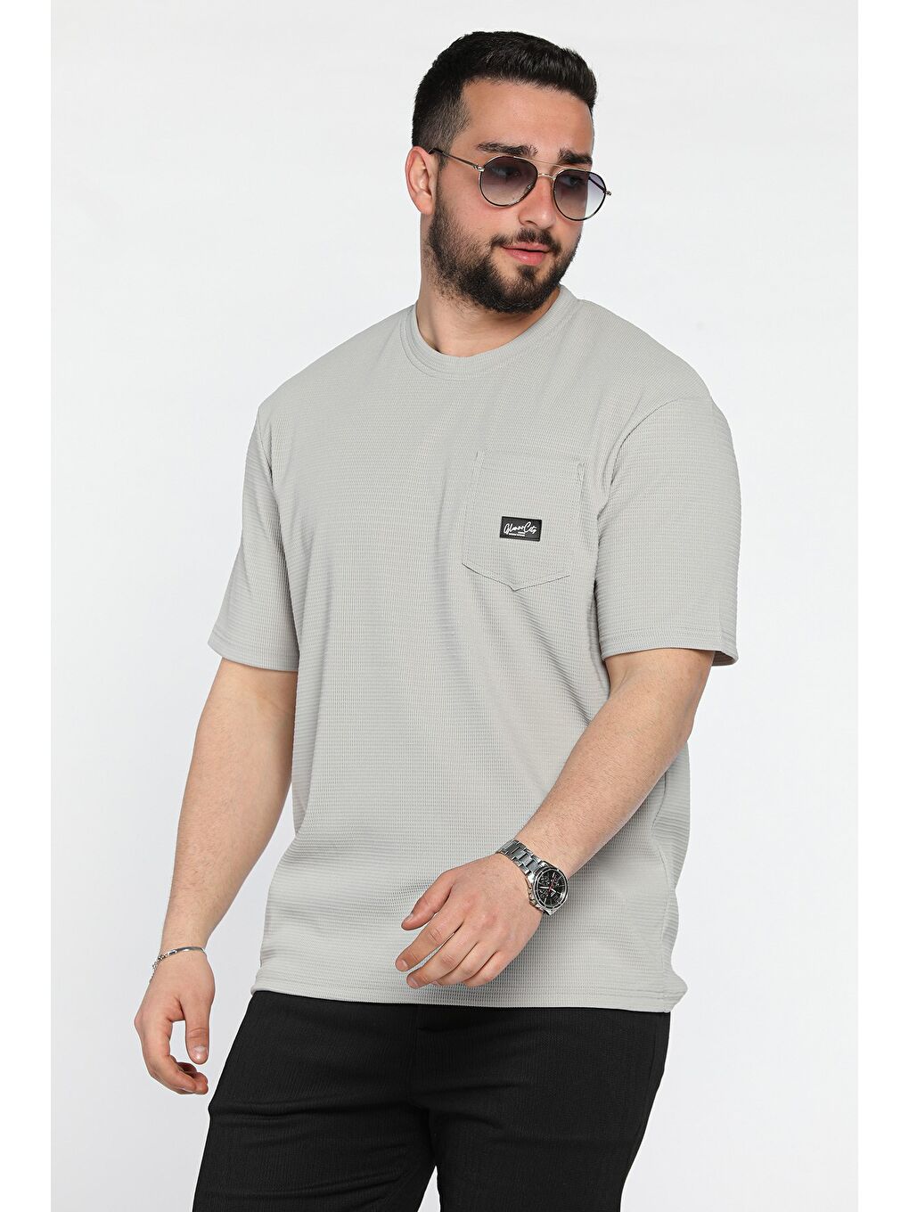 Gri Bisiklet Yaka Cepli Erkek Tişört-1