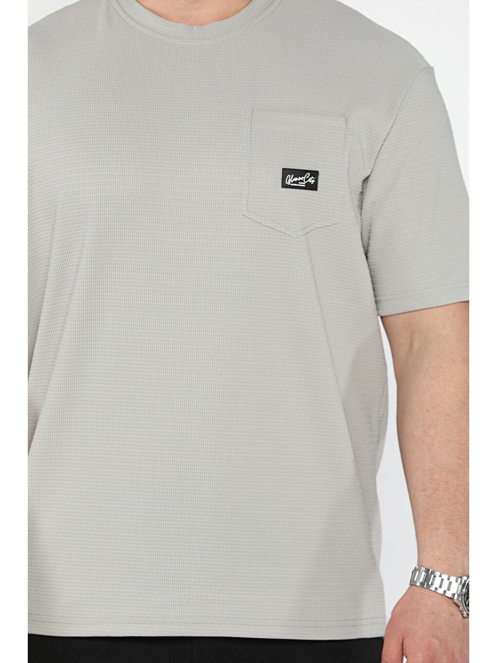 Gri Bisiklet Yaka Cepli Erkek Tişört-3