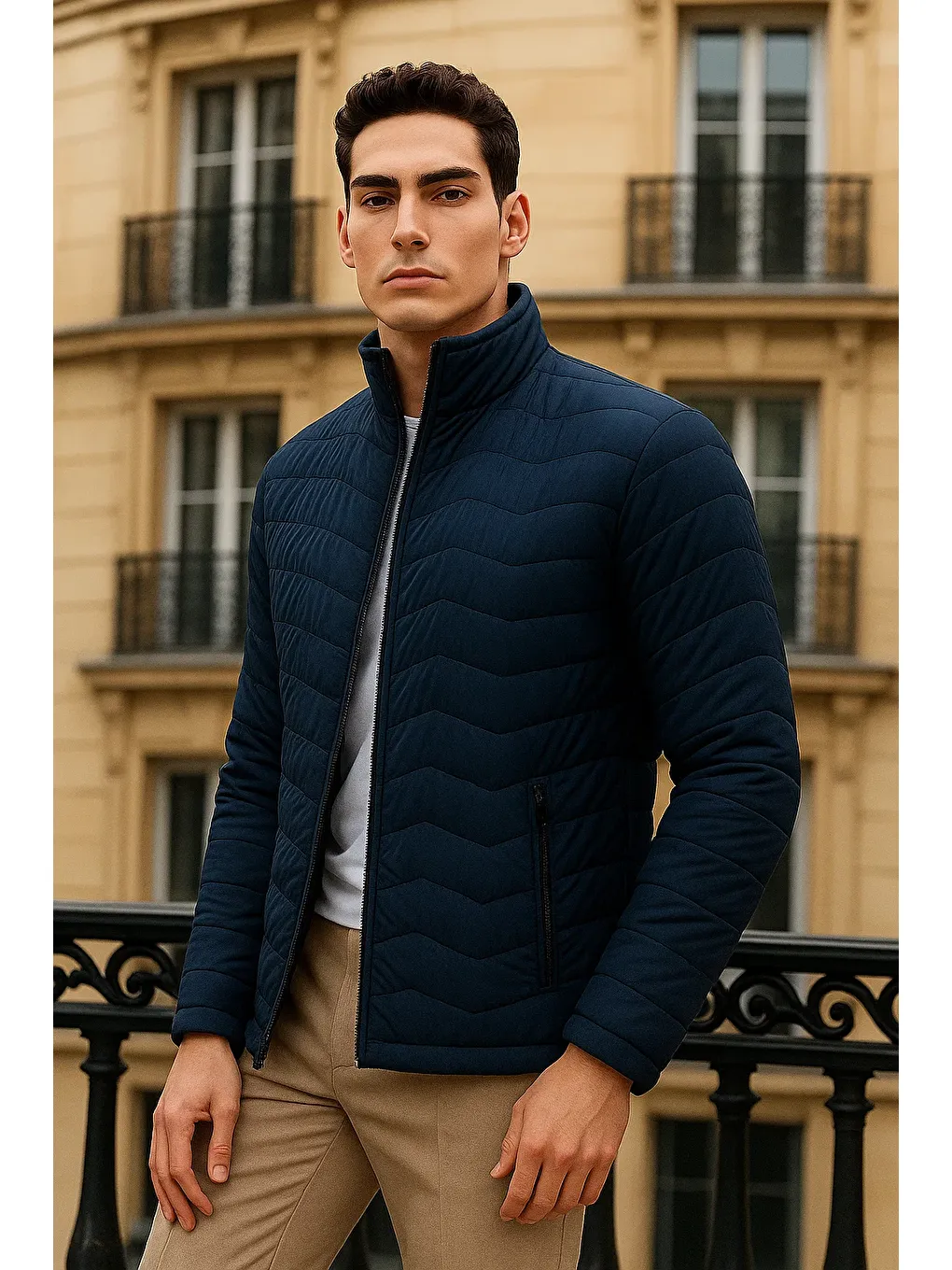 Erkek Premium Basic Kapitone Lacivert Şişme Mont-3