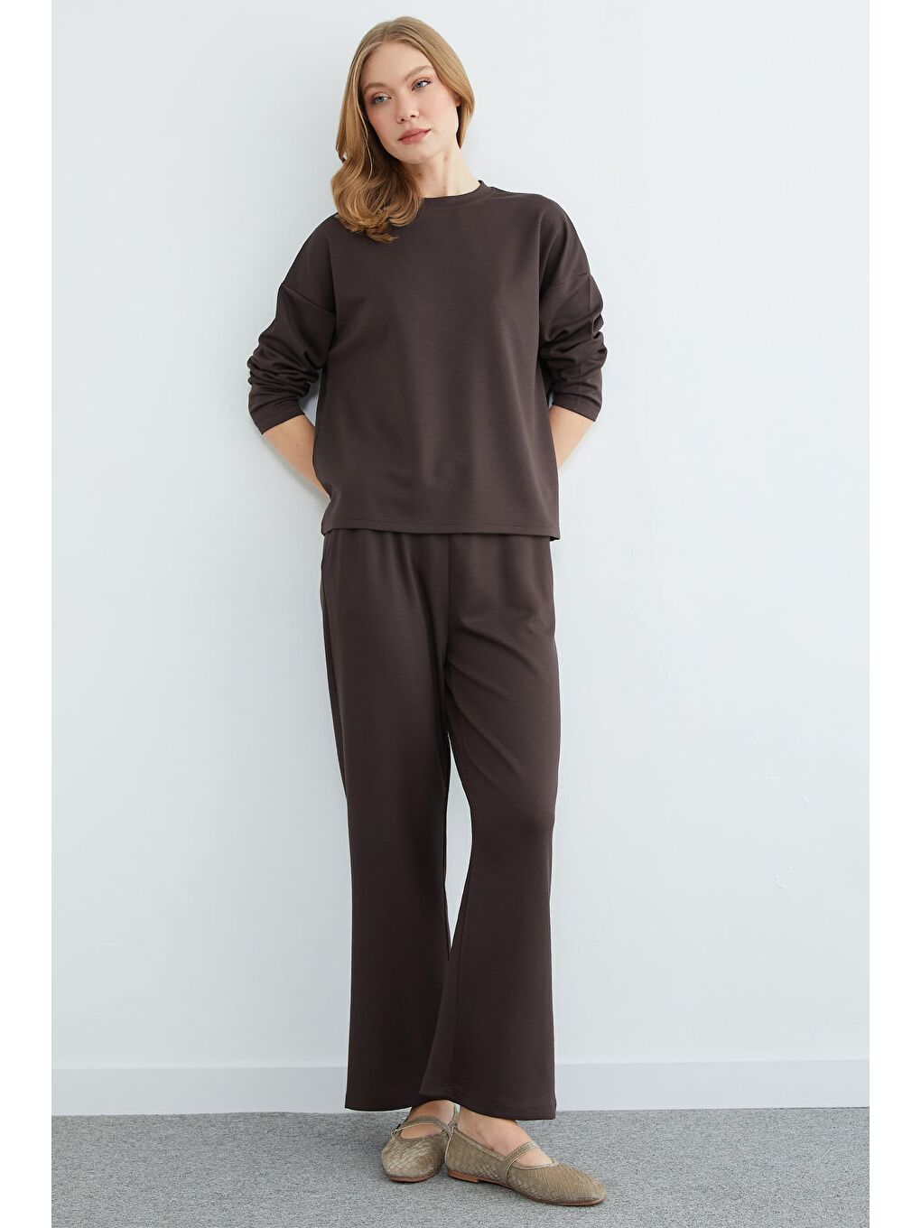 Kahverengi Basic Uzun Kollu Modal 2 Li Takım-1