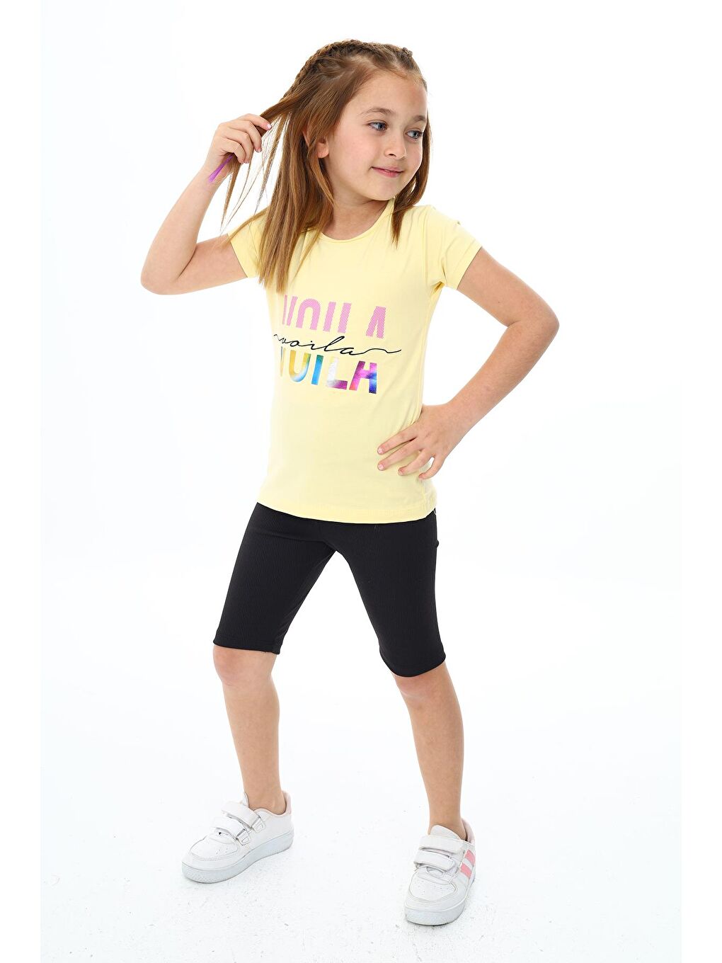 Sarı Kız Çocuk Kısa Taytlı Takım 3-13 Yaş Zu103-1