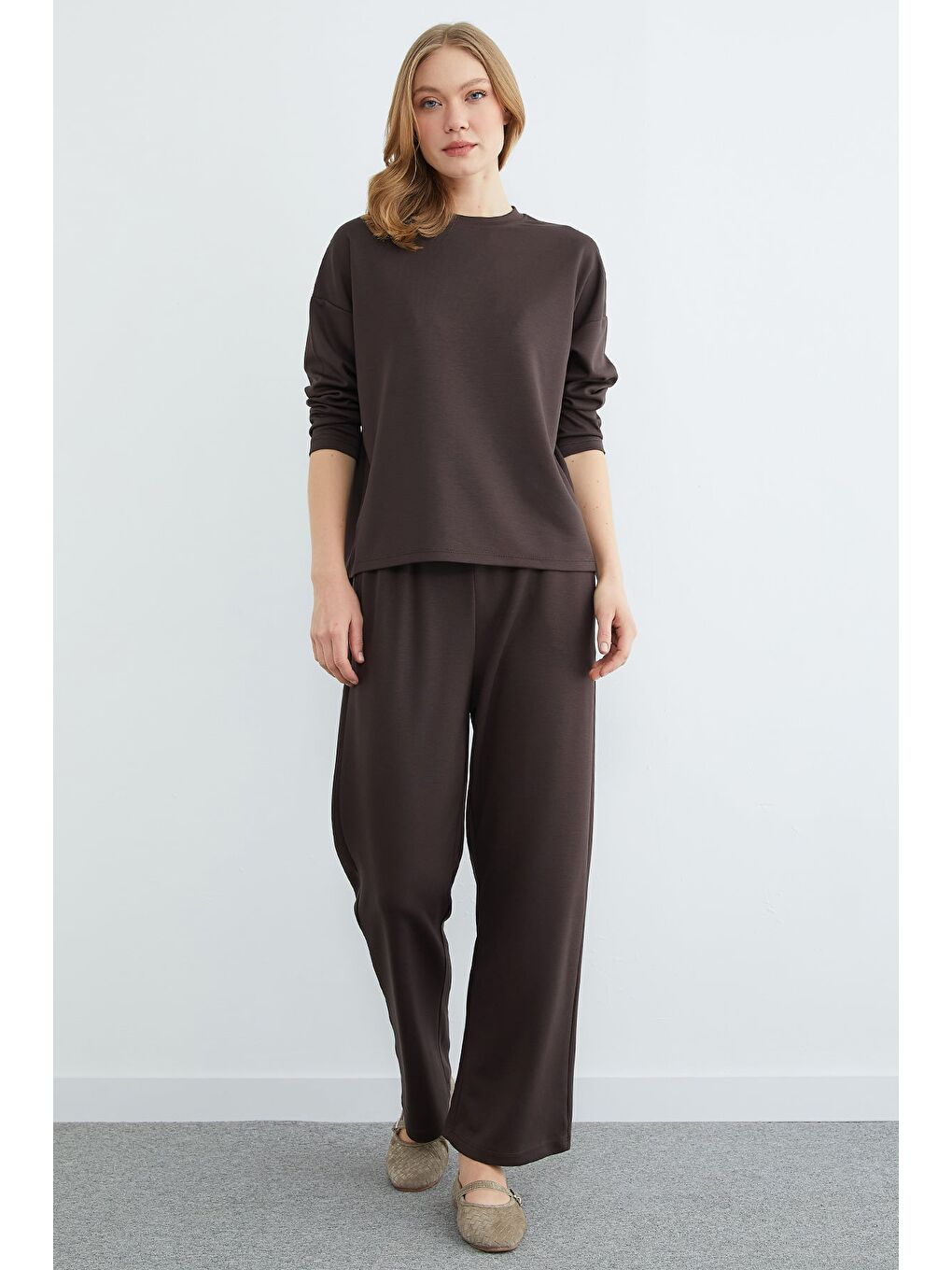 Kahverengi Basic Uzun Kollu Modal 2 Li Takım-2