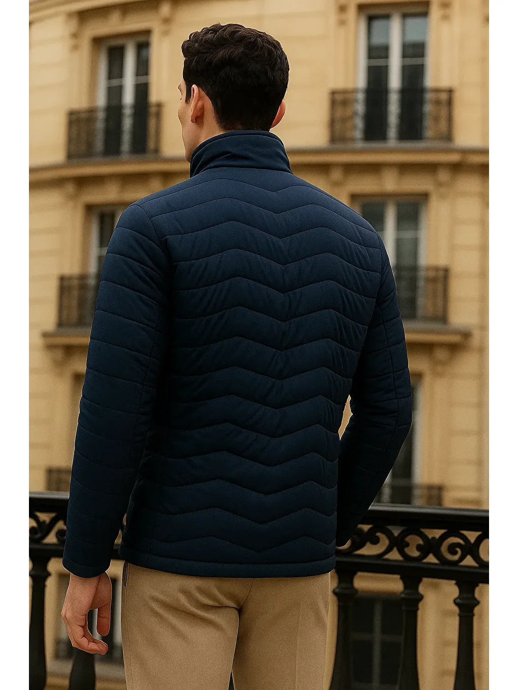 Erkek Premium Basic Kapitone Lacivert Şişme Mont-4