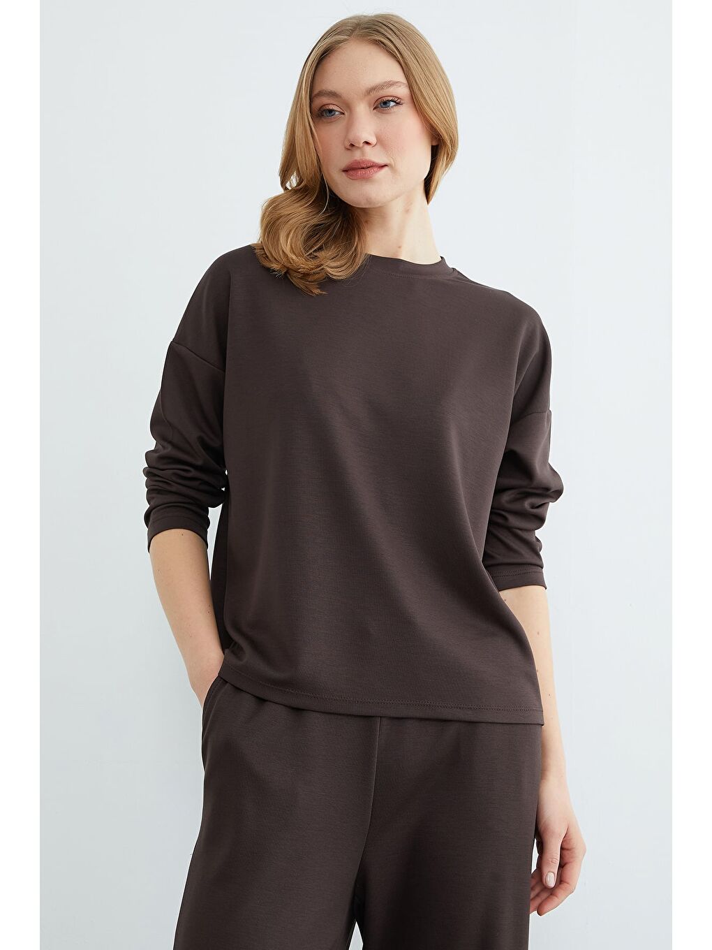 Kahverengi Basic Uzun Kollu Modal 2 Li Takım-3