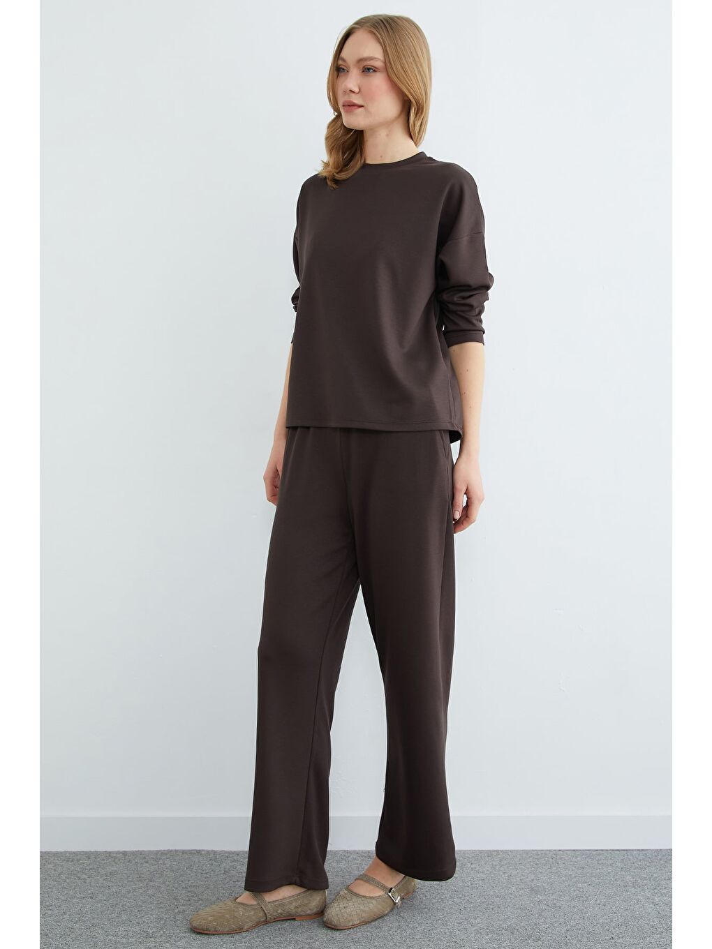 Kahverengi Basic Uzun Kollu Modal 2 Li Takım-4