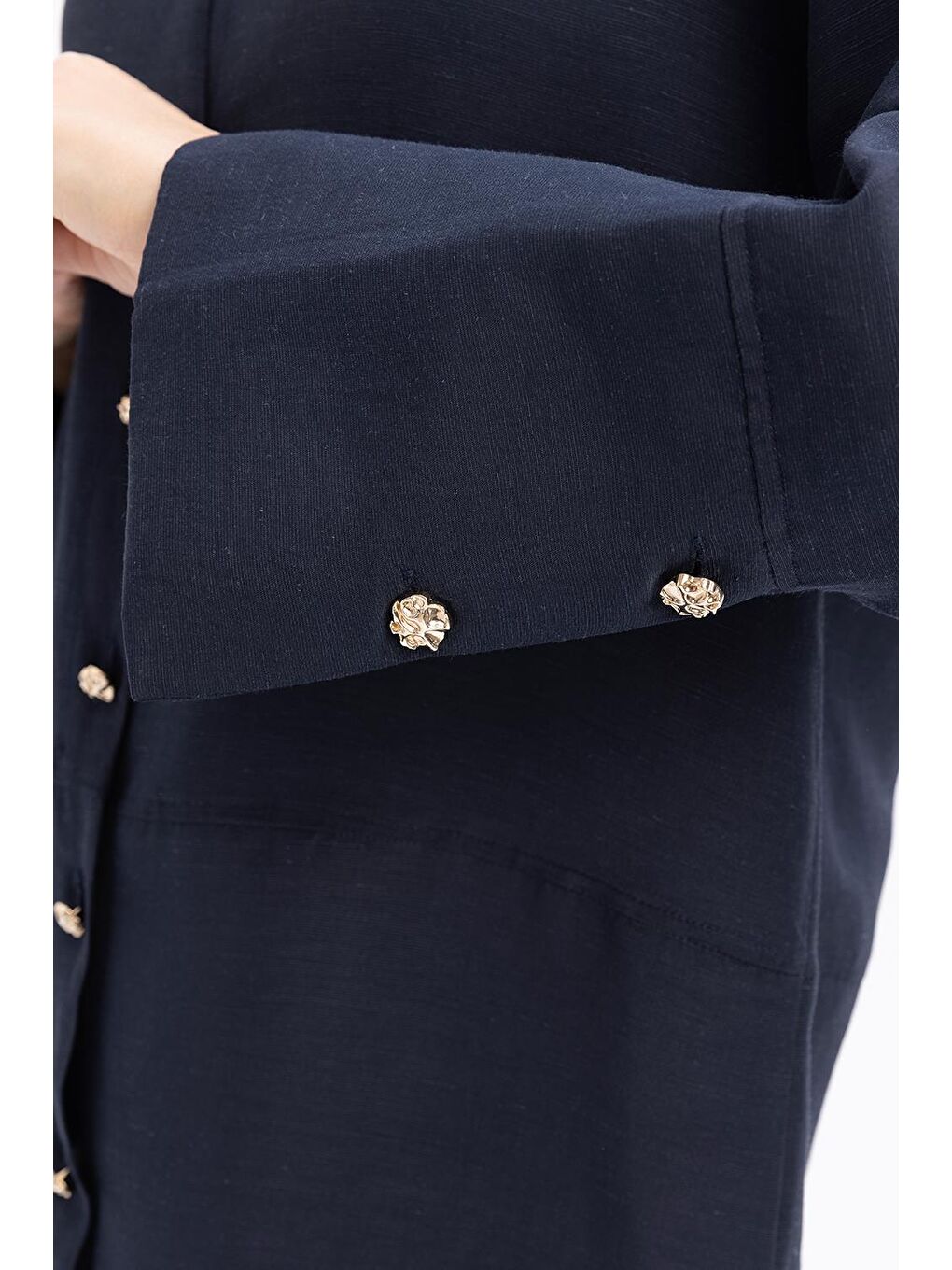 İndigo-Geniş Katlamalı Yırtmaçlı Keten Pantolonlu Takım-4