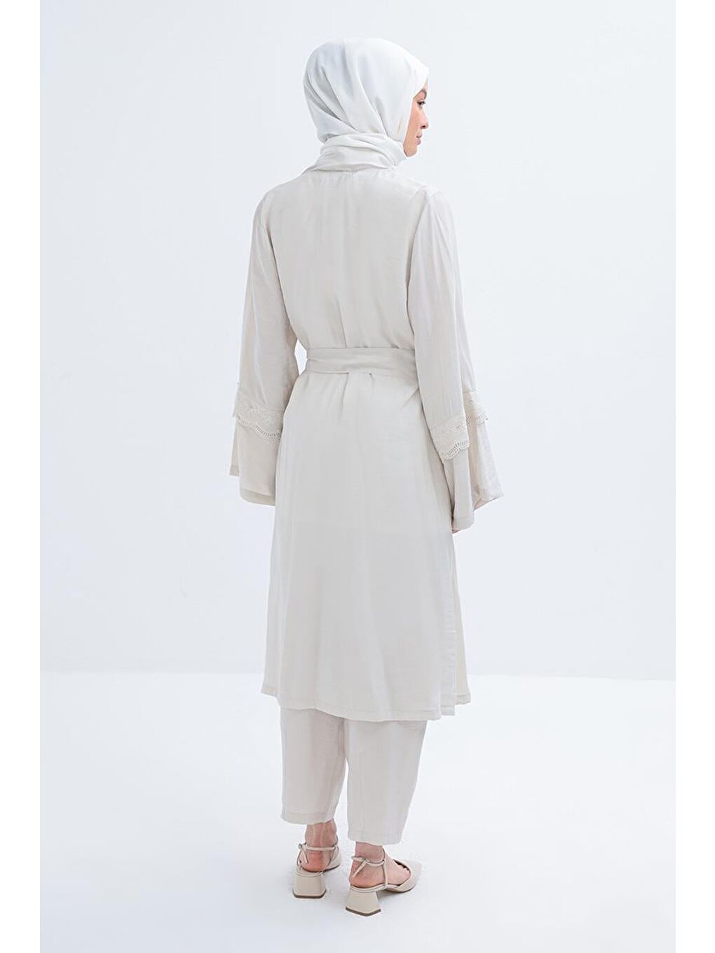 Bej Taş-Kolu Fisto Detaylı Modal Pantolonlu Takım-3