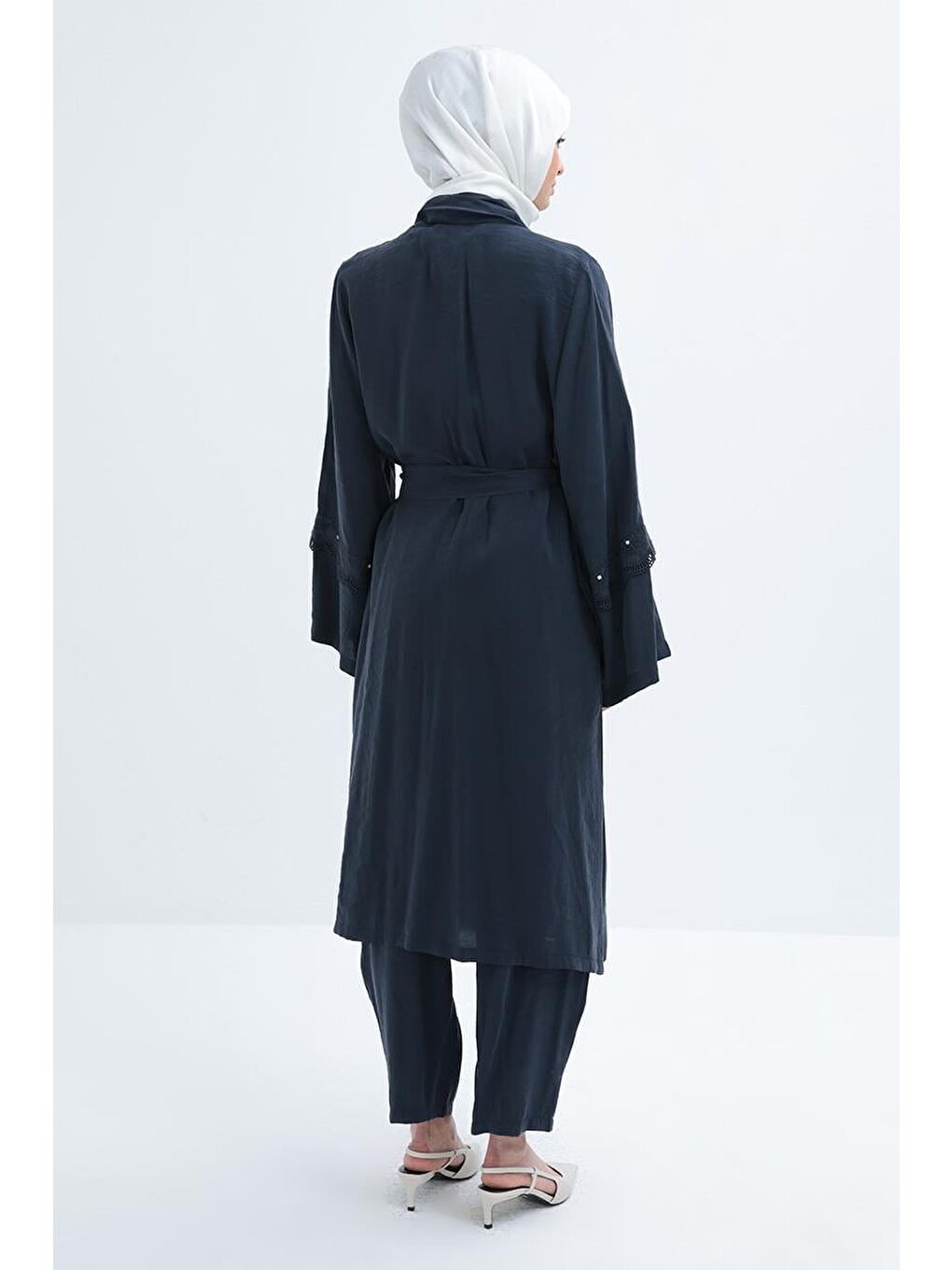 İndigo-Kolu Fisto Detaylı Modal Pantolonlu Takım-3