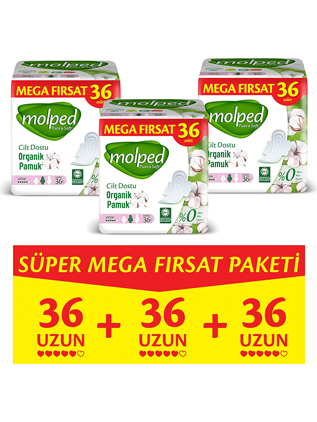 Molped Pure Soft Mega Fırsat Uzun Ultra 36 lı x 3 Adet