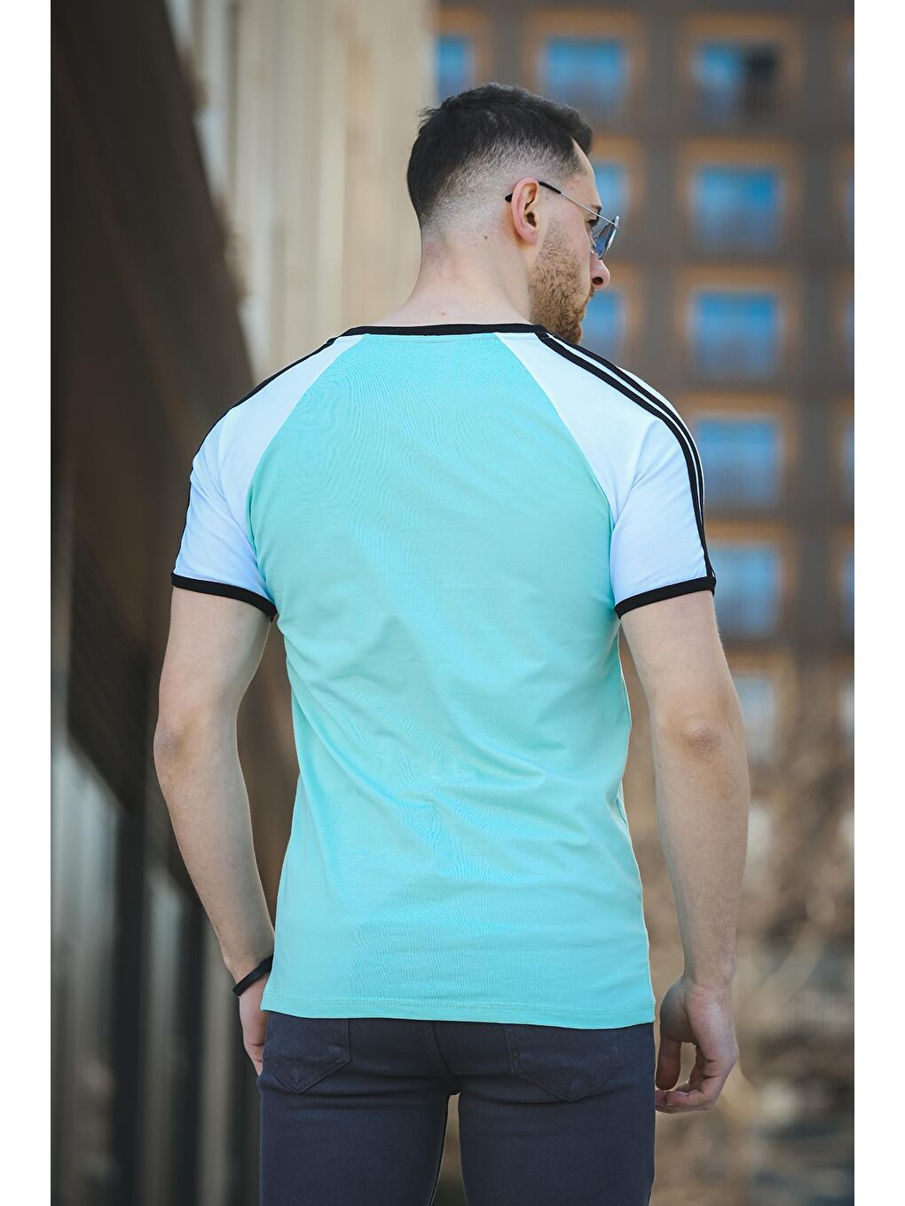 Turkuaz Slim Fit Elastanlı Omuz Şeritli Erkek Tshirt-3