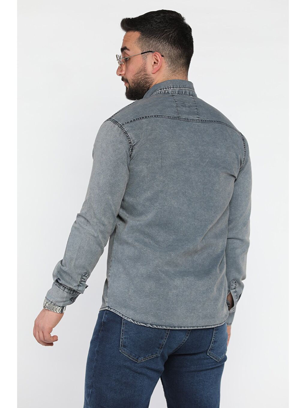 Lacivert Çıtçıtlı Uzun Kol Erkek Gömlek-2