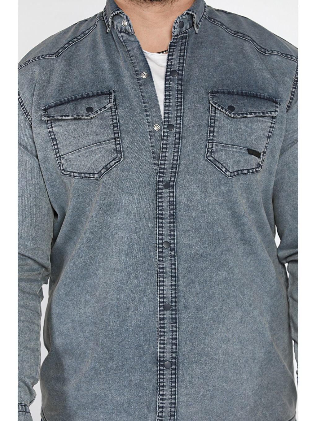 Lacivert Çıtçıtlı Uzun Kol Erkek Gömlek-3