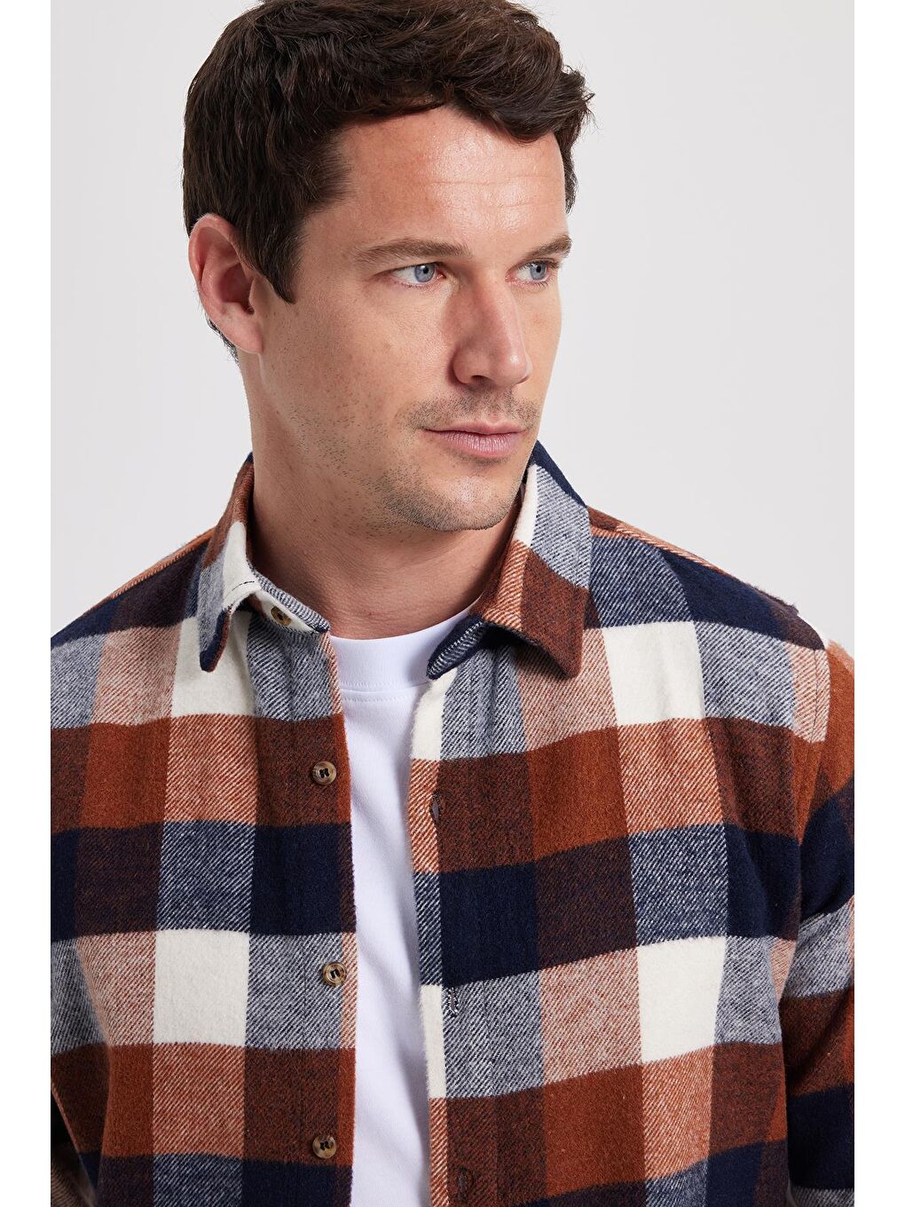 Kahverengi Erkek Slim Fit Dar Kesim Kareli Kışlık Oduncu Gömlek-1