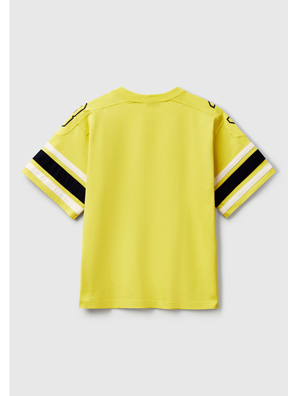 Erkek Çocuk Sarı Baskılı Kolları Şerit Detaylı Oversize T-Shirt-1