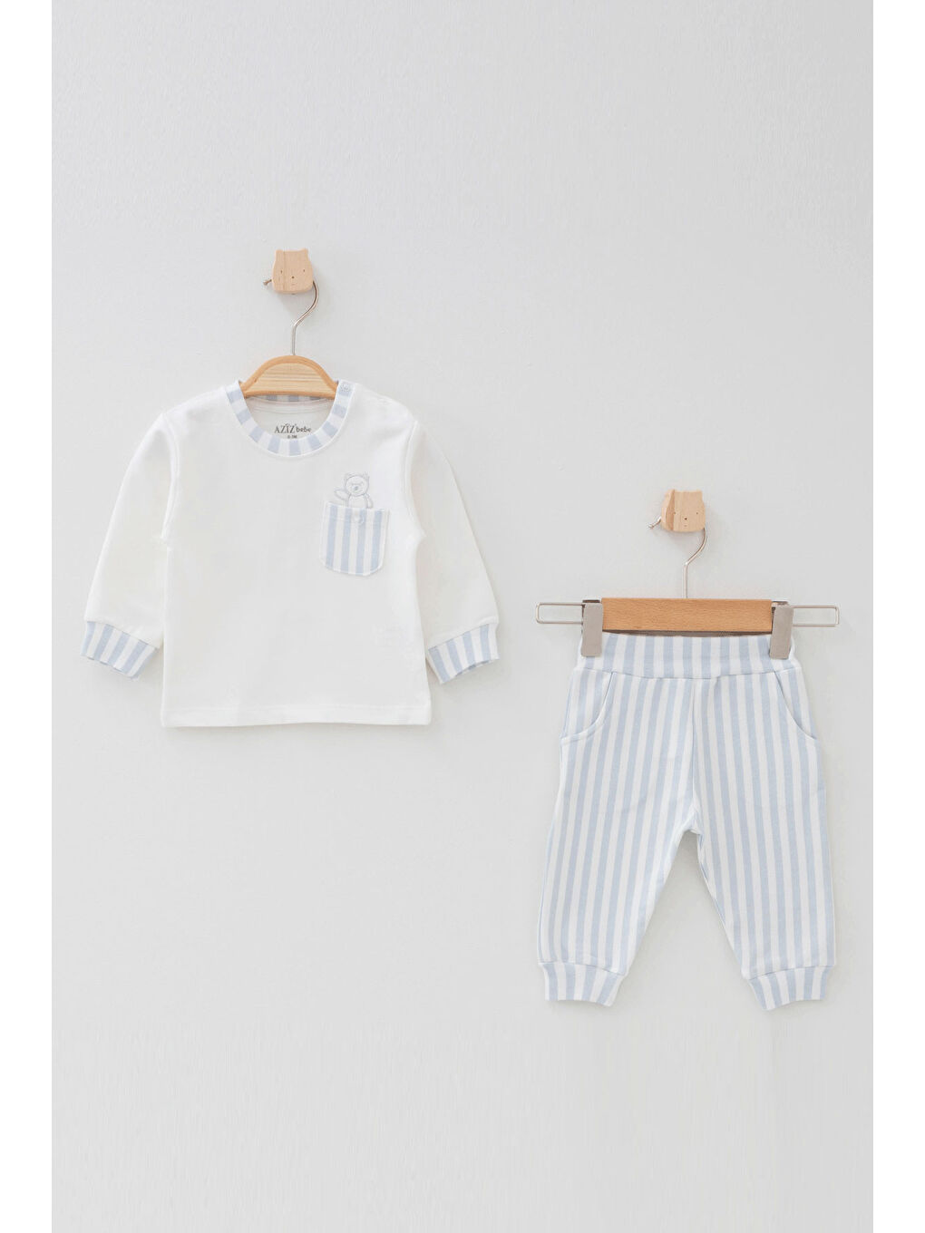 Ekru Erkek Bebek Animal Nakışlı Sweatshirt Pantolon T-shirt 3 'lü Alt Üst Bebek Takımı 3Ay-36Ay-1