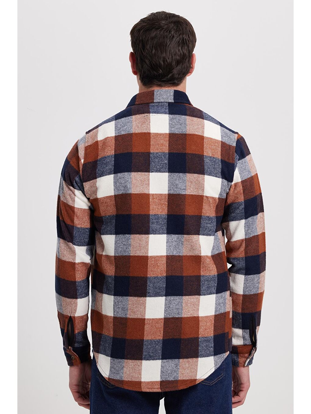 Kahverengi Erkek Slim Fit Dar Kesim Kareli Kışlık Oduncu Gömlek-5