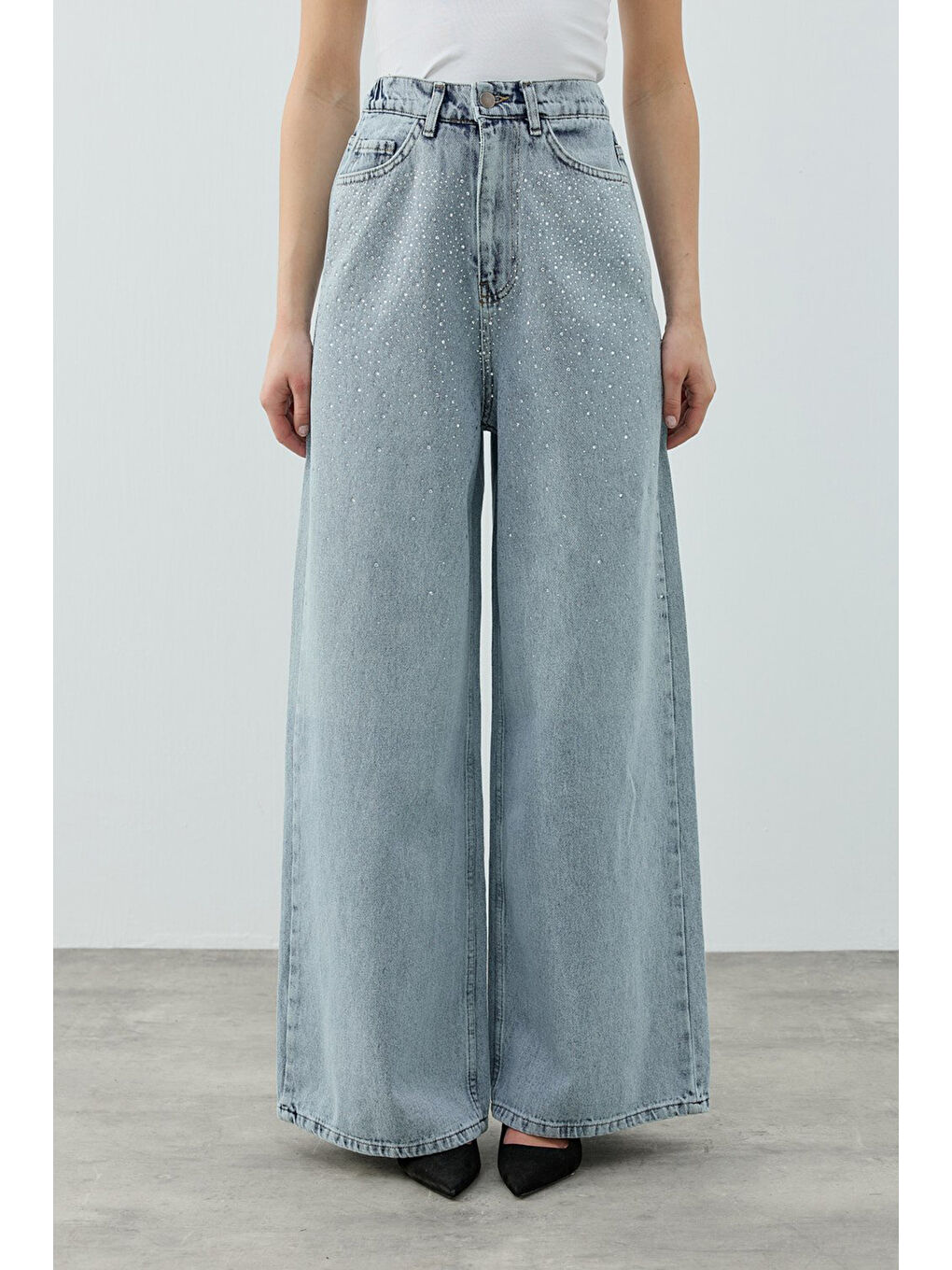 Taşlı Very Shiny Denim Pantolon 1770 Buz Mavi-3