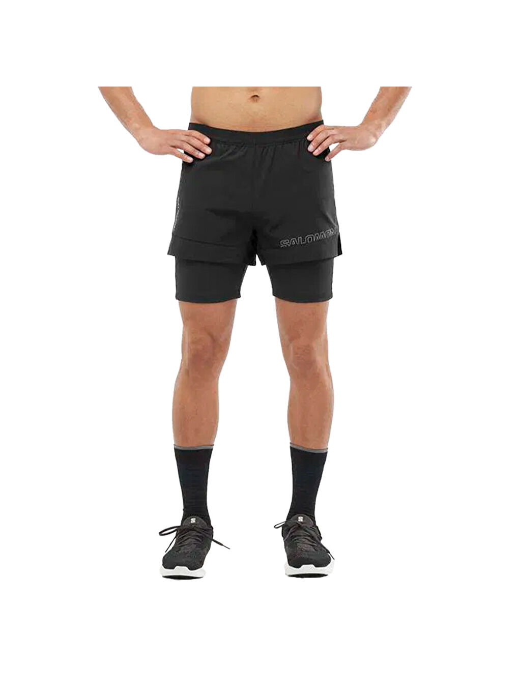Cross 2in1 Shorts Erkek Siyah Koşu Şortu-1