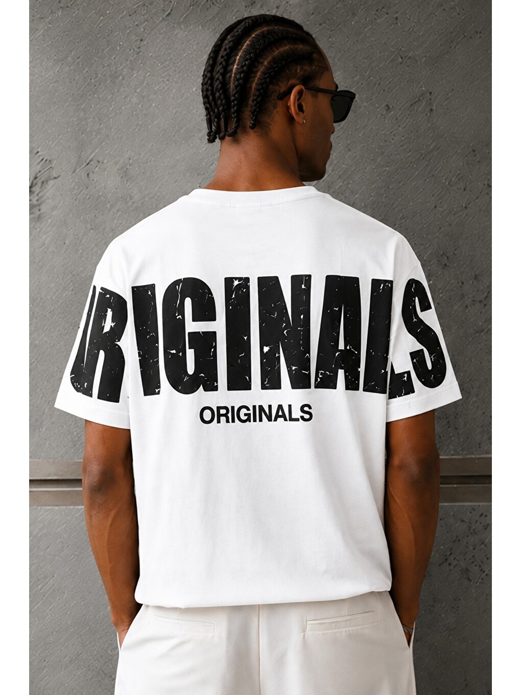 Beyaz Originals Baskılı Oversize Erkek Tişört – Süprem %100 Pamuk-2