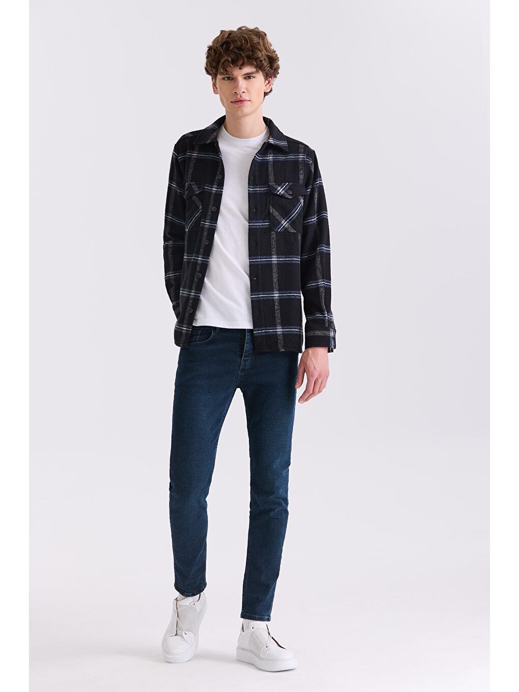 Siyah Over Size Bol Kesim Ekose Desenli Pamuklu Cepli Oduncu Gömlek-1