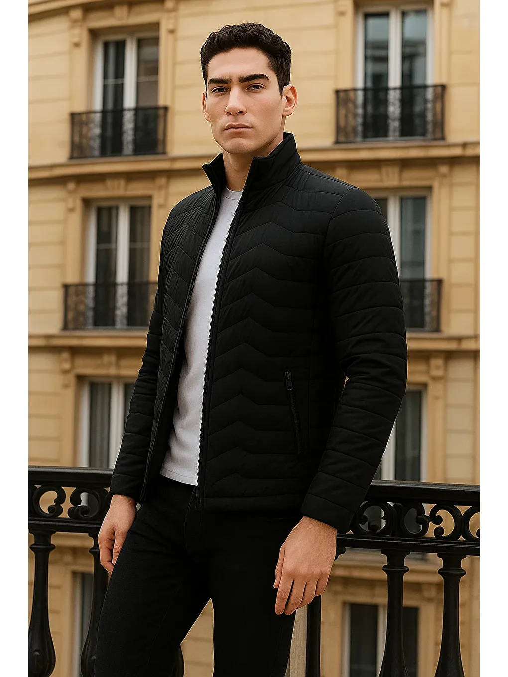 Erkek Premium Basic Kapitone Siyah Şişme Mont-2