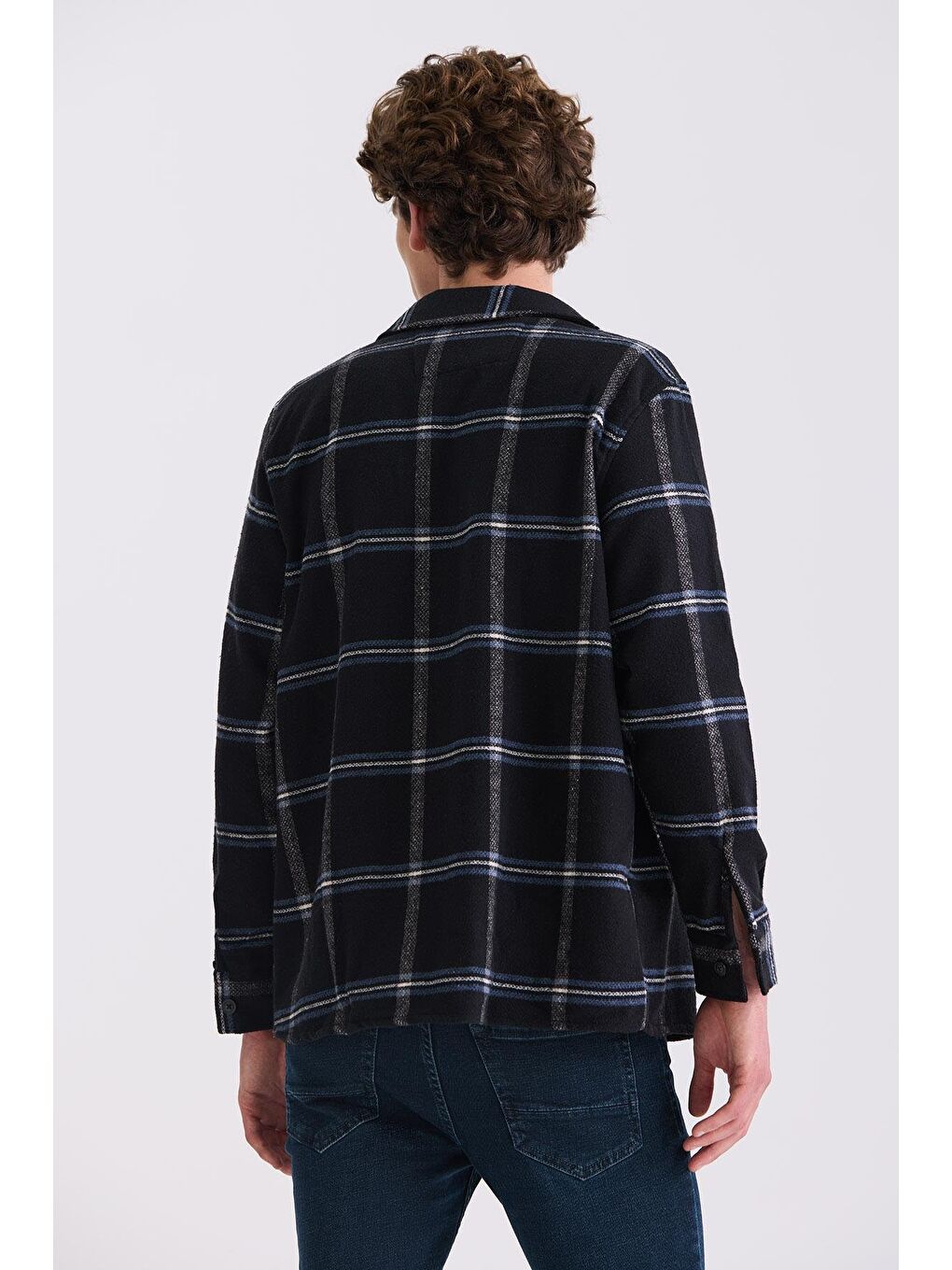 Siyah Over Size Bol Kesim Ekose Desenli Pamuklu Cepli Oduncu Gömlek-3