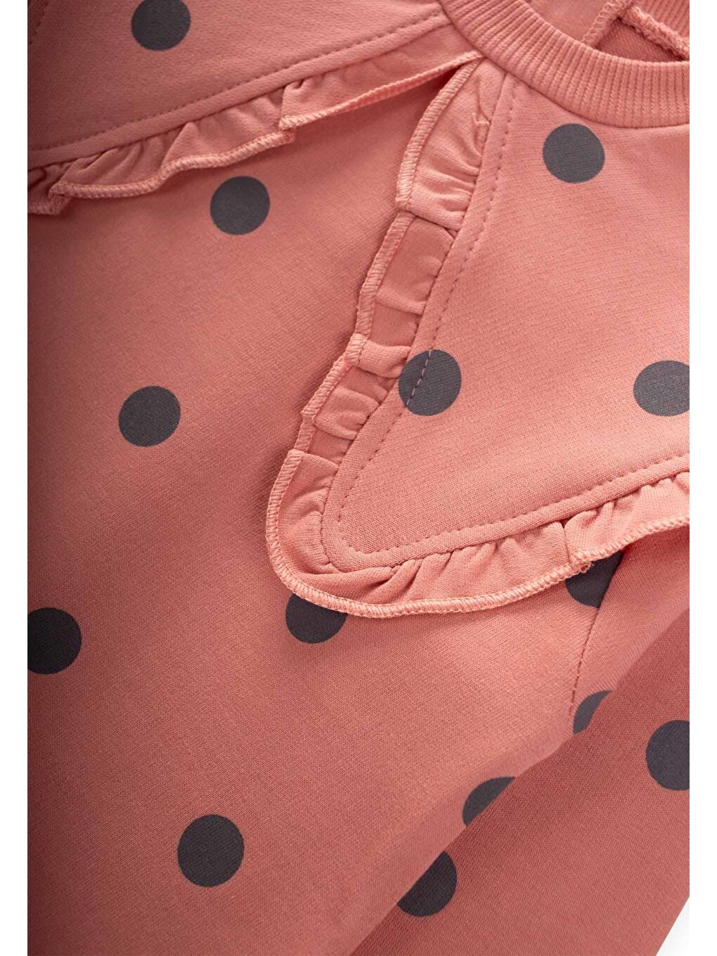 Pembe Puantiyeli Yakalı Mevsimlik Kız Takım 1-5 Yaş Somon-2