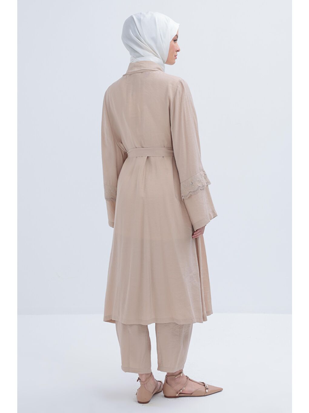 Bej Vizon-Kolu Fisto Detaylı Modal Pantolonlu Takım-3