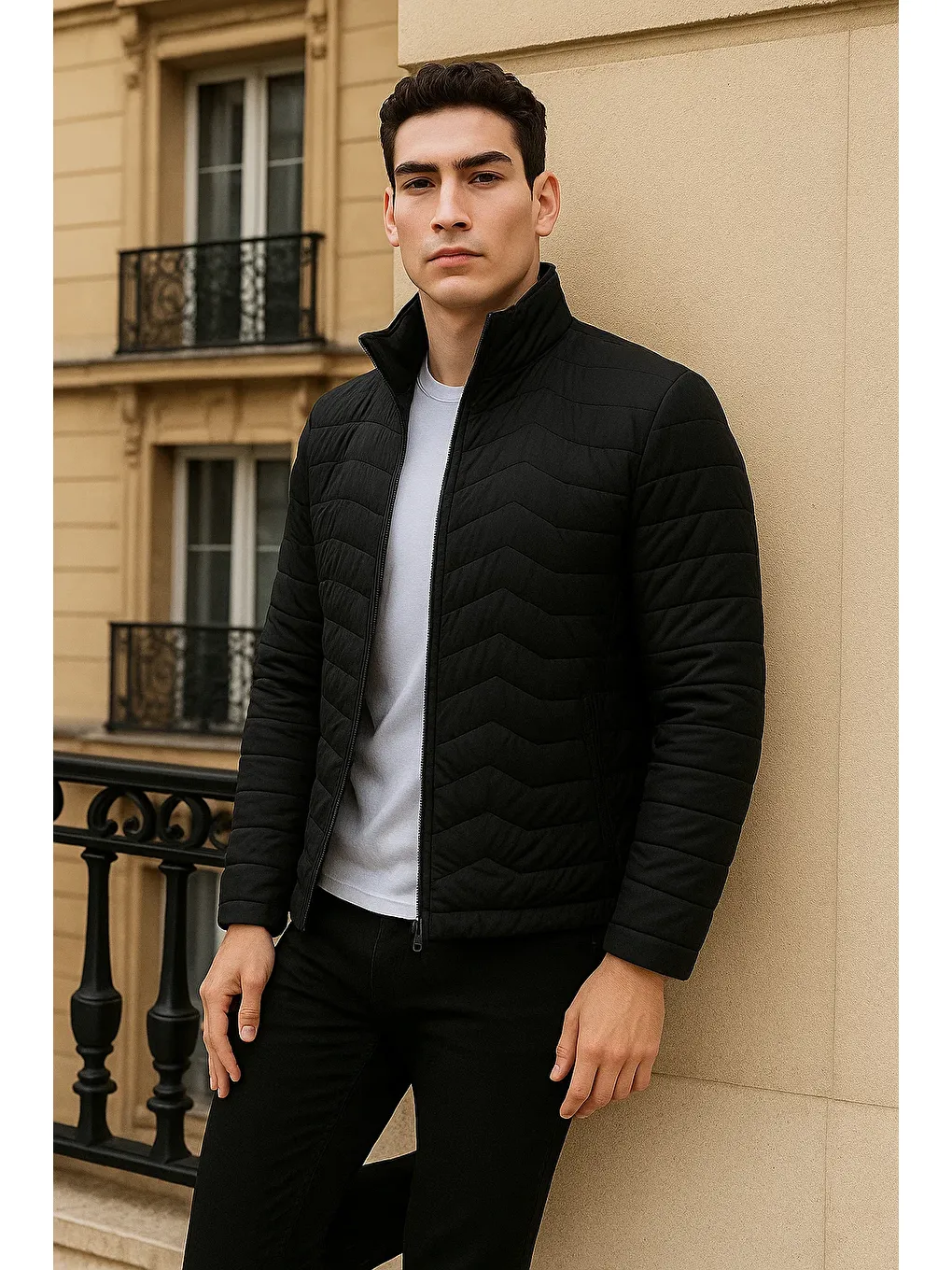 Erkek Premium Basic Kapitone Siyah Şişme Mont-3