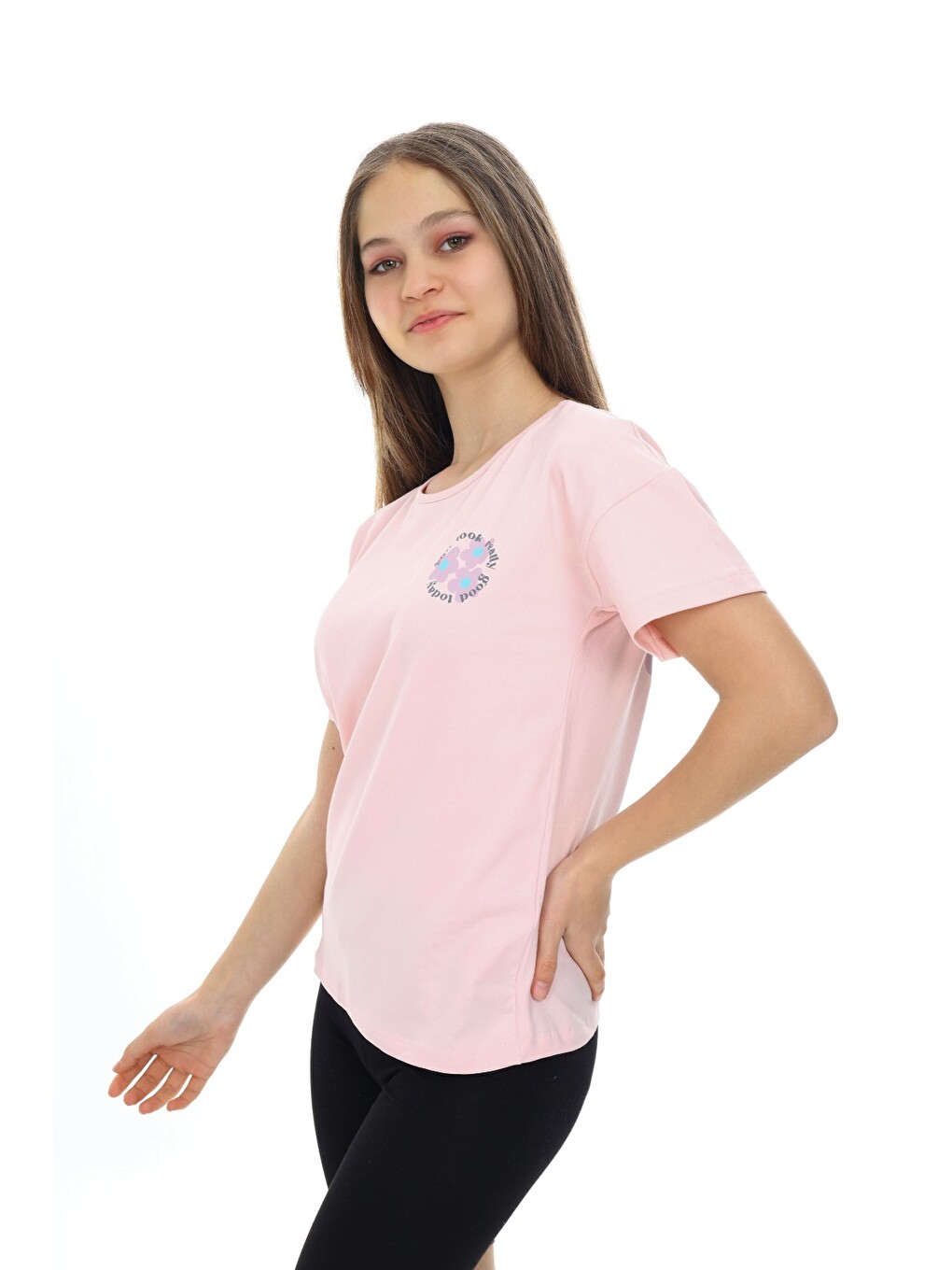 Pembe Kız Çocuk Baskılı Tişört-1