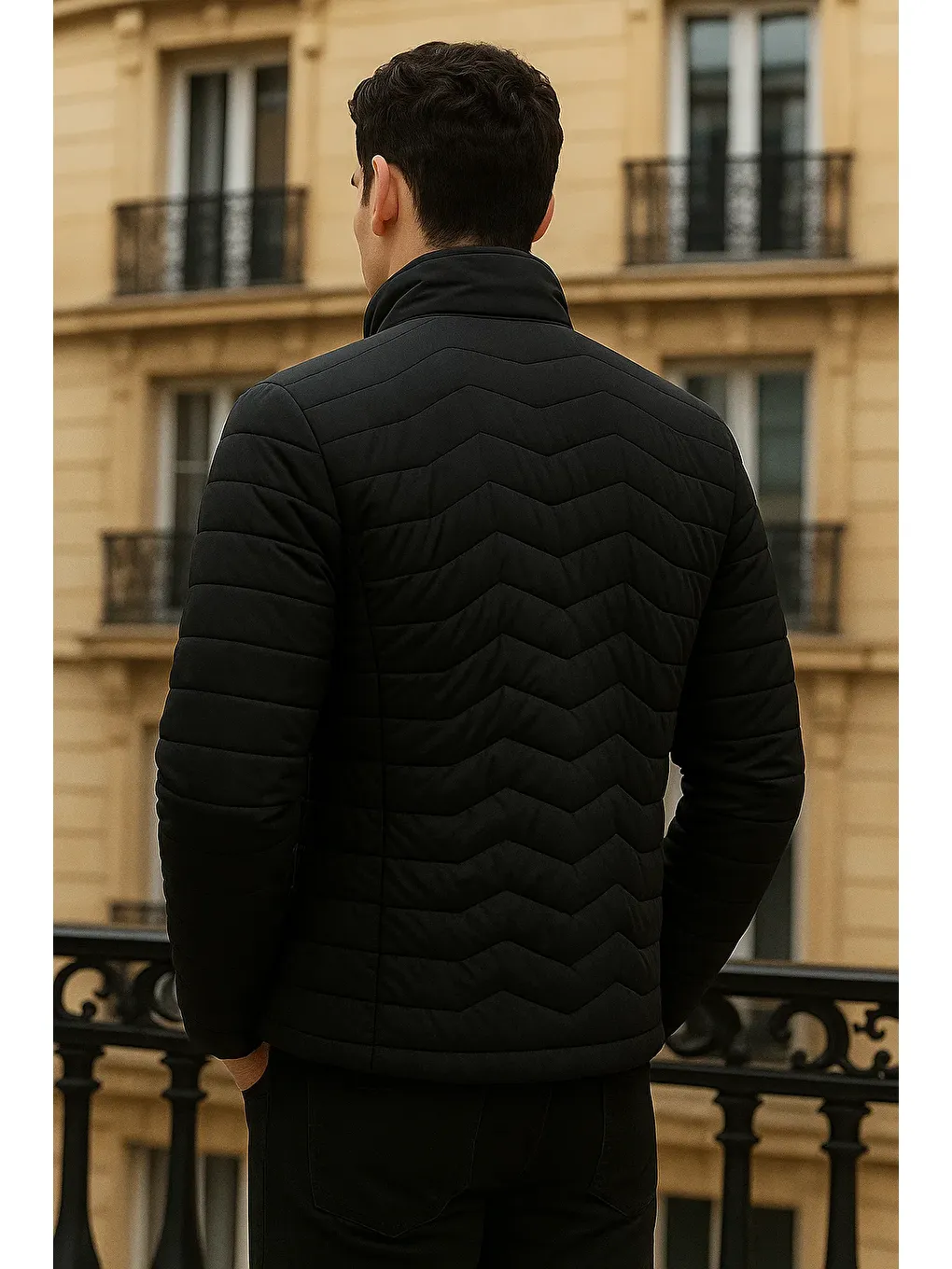 Erkek Premium Basic Kapitone Siyah Şişme Mont-4