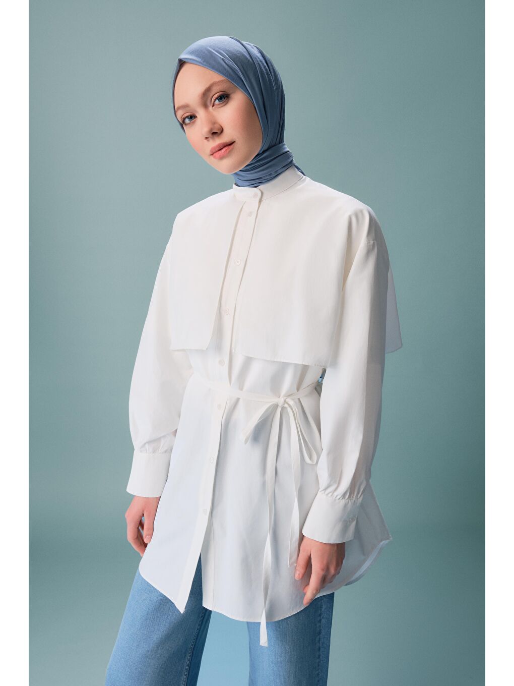 Beyaz Rüzgarlıklı Coton Gömlek Ort3442 Ekru-1