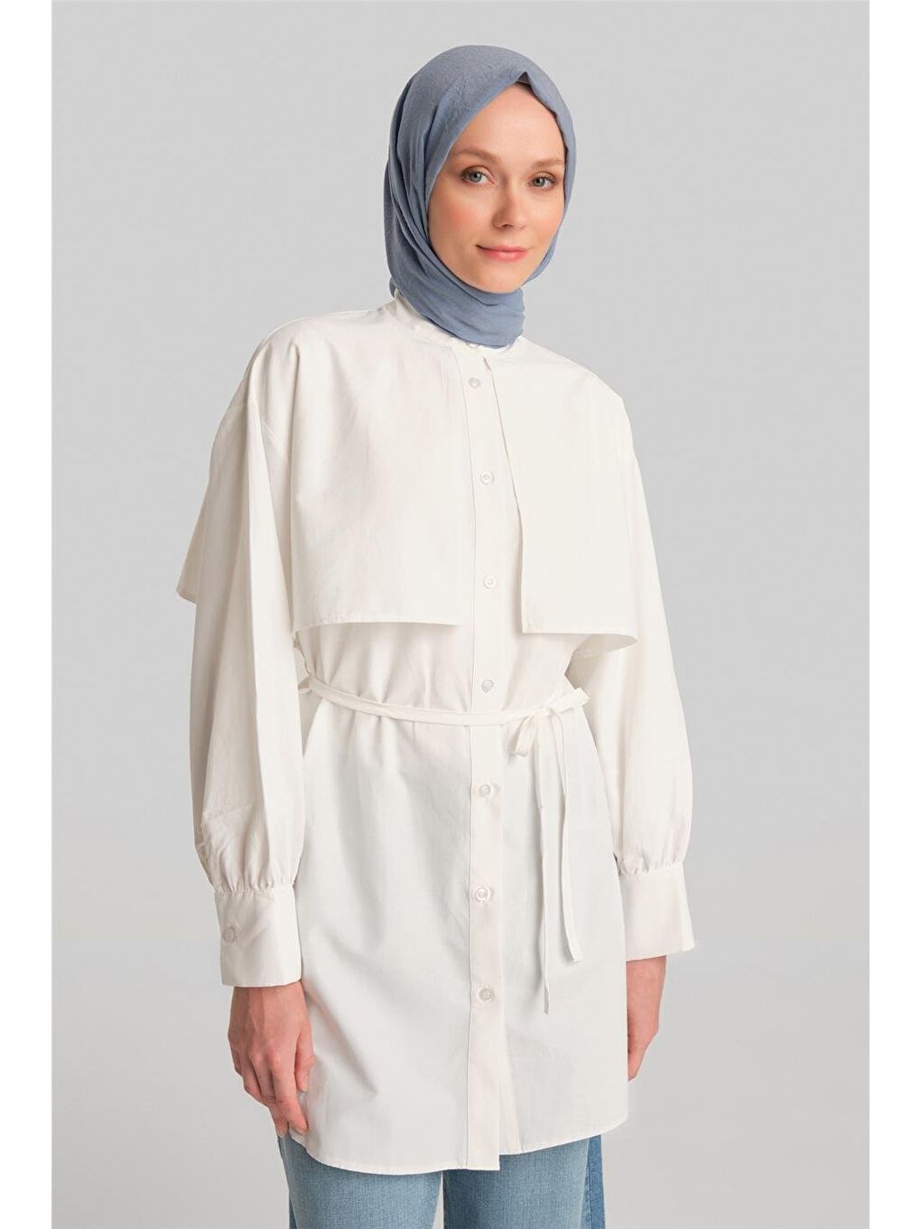 Beyaz Rüzgarlıklı Coton Gömlek Ort3442 Ekru-2