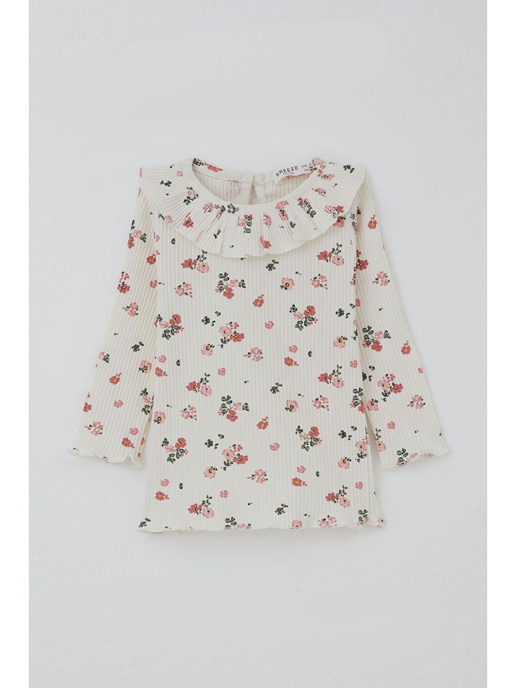 Kız Bebek Taytlı Takım Çiçek Desenli Yaka Kısmı Fırfır Detaylı Ekru (6 Ay-2 Yaş)-1