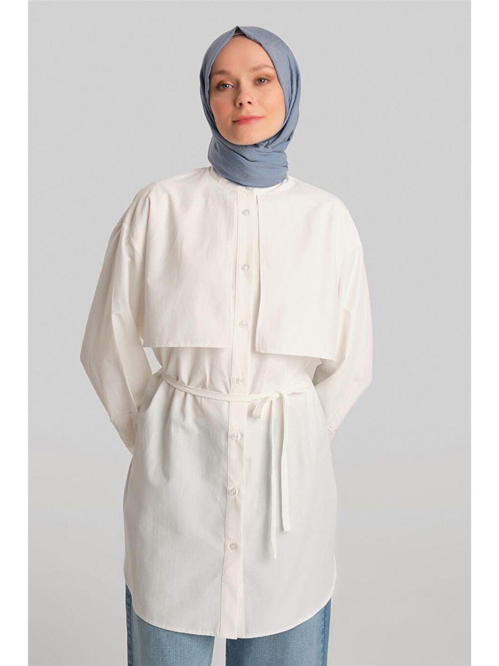 Beyaz Rüzgarlıklı Coton Gömlek Ort3442 Ekru-4