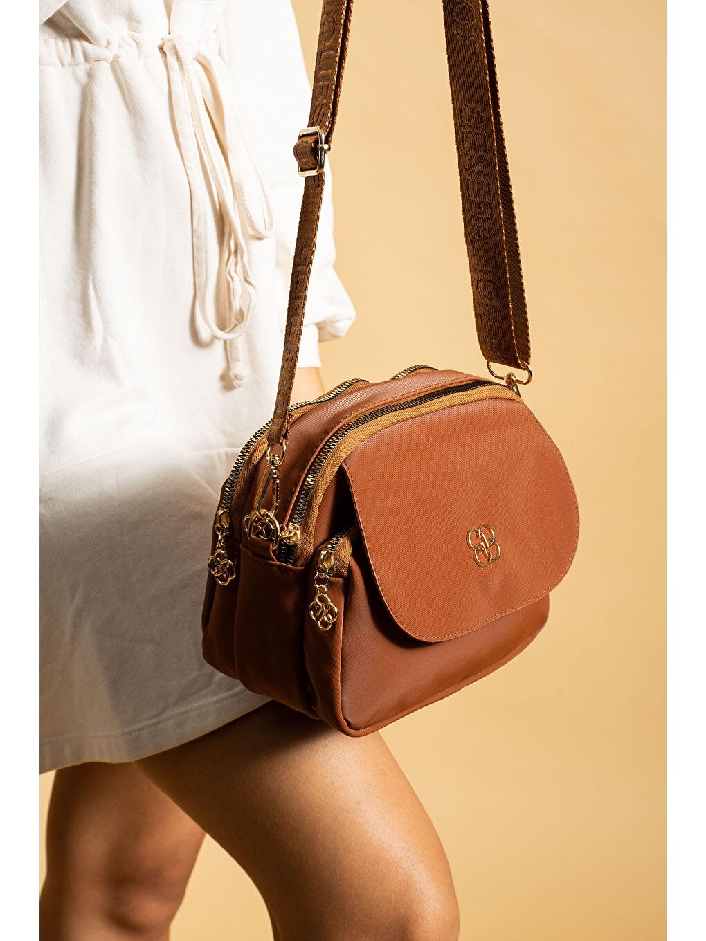 Kahverengi Ayarlanabilir Askılı 3 Bölmeli Fermuarlı Ön Kapaklı Kadın Omuz Çantası BAG5013-23-1