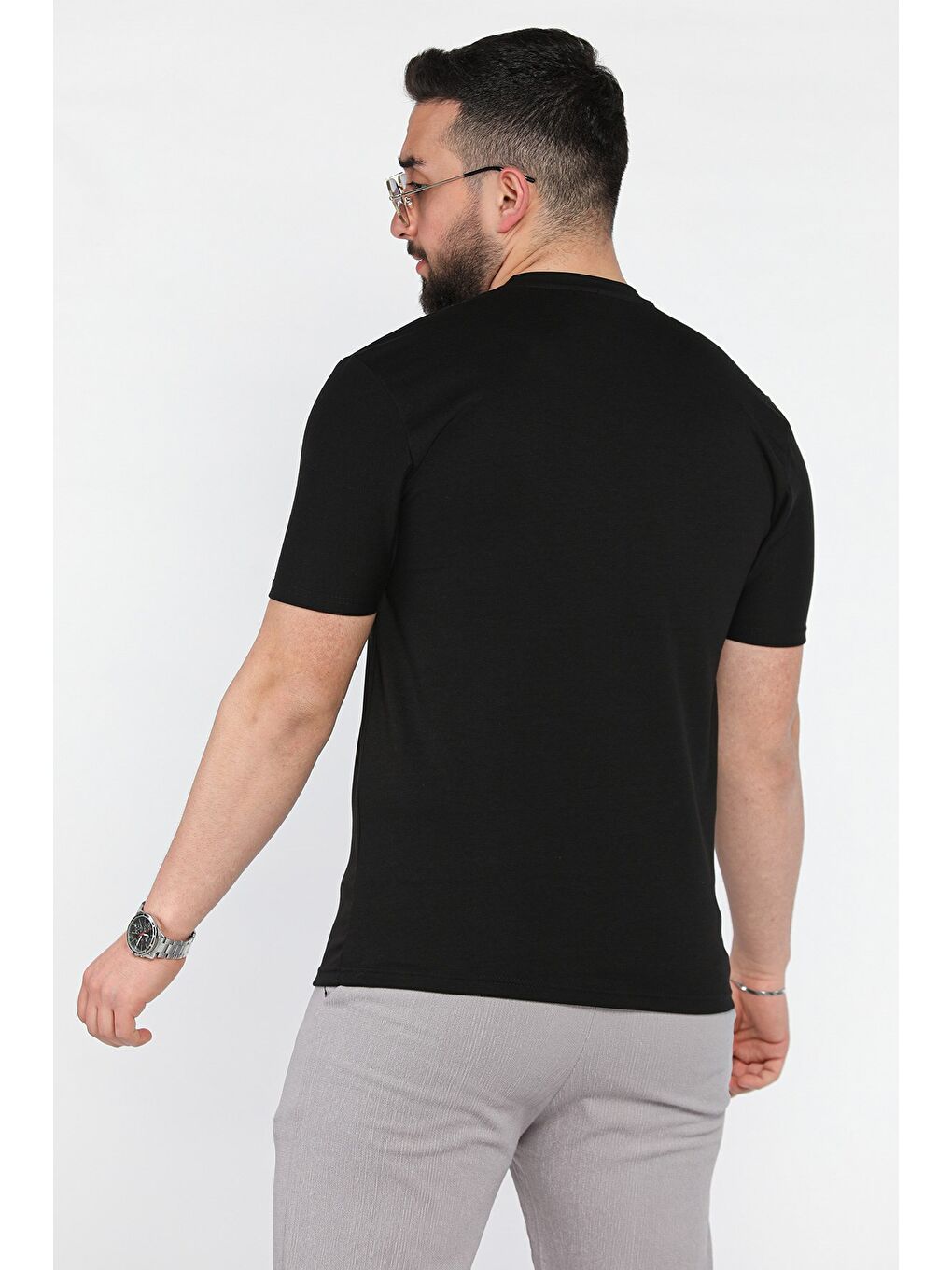 Siyah Bisiklet Yaka Yazı Baskılı Erkek Tişört-2