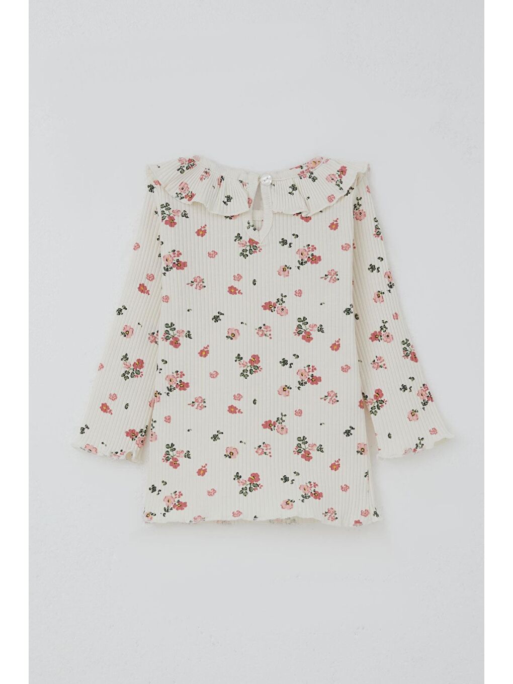 Kız Bebek Taytlı Takım Çiçek Desenli Yaka Kısmı Fırfır Detaylı Ekru (6 Ay-2 Yaş)-3