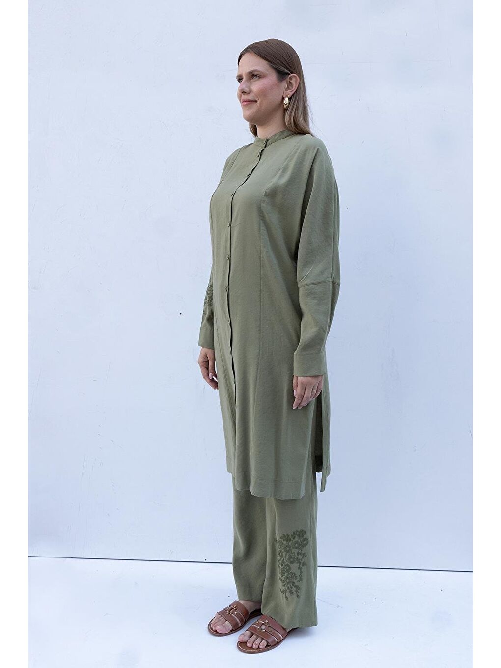 Haki-Nakış Detaylı Modal Pantolonlu Takım-1