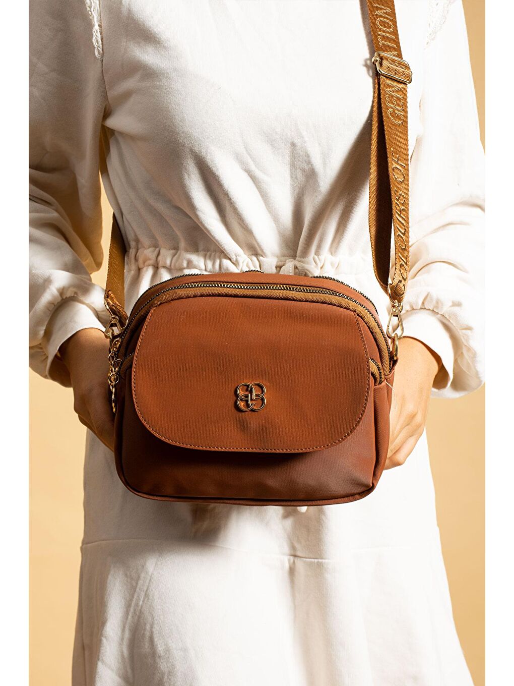 Kahverengi Ayarlanabilir Askılı 3 Bölmeli Fermuarlı Ön Kapaklı Kadın Omuz Çantası BAG5013-23-2