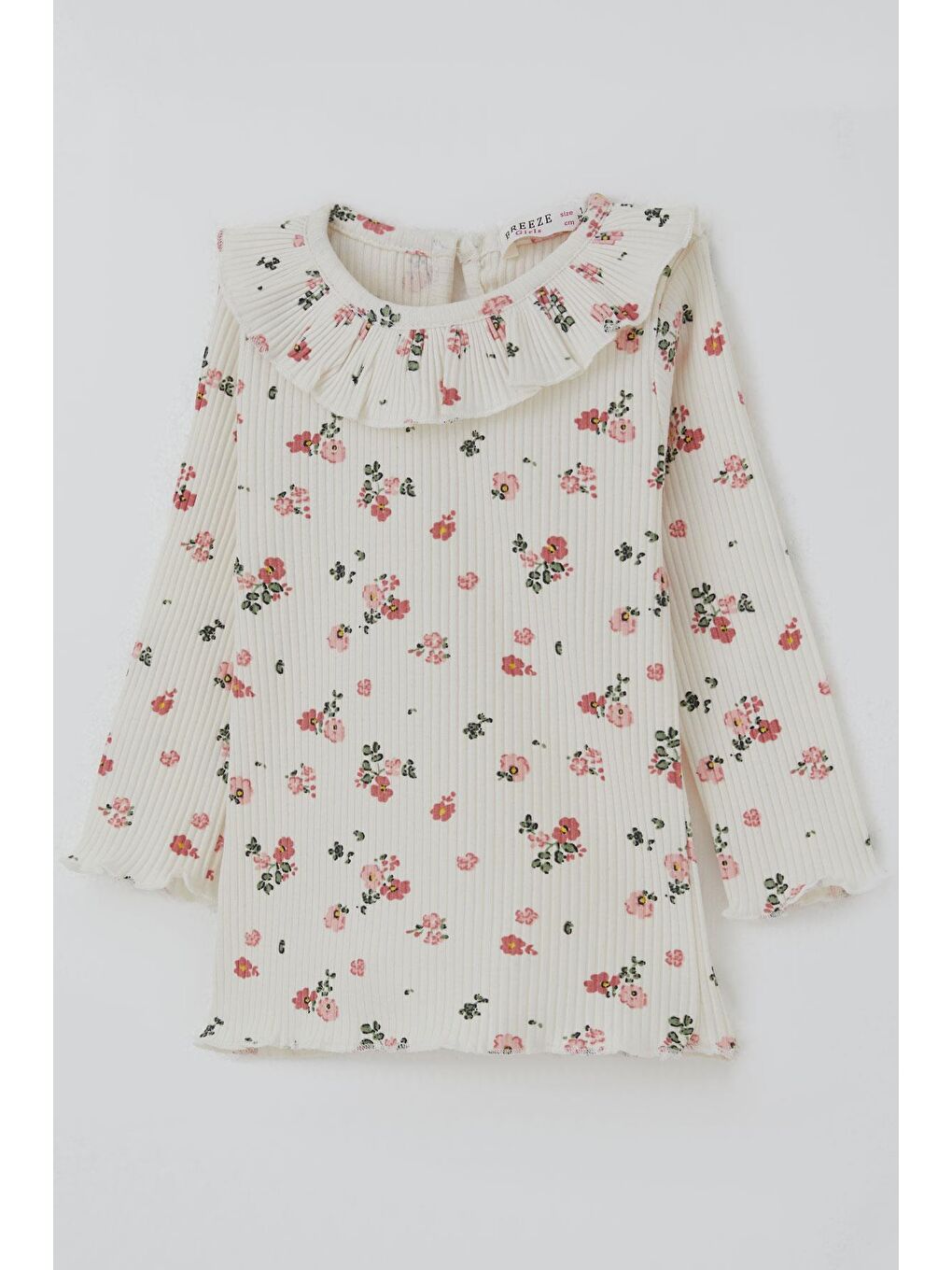 Kız Bebek Taytlı Takım Çiçek Desenli Yaka Kısmı Fırfır Detaylı Ekru (6 Ay-2 Yaş)-5