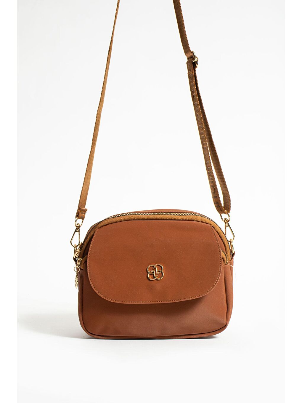 Kahverengi Ayarlanabilir Askılı 3 Bölmeli Fermuarlı Ön Kapaklı Kadın Omuz Çantası BAG5013-23-3