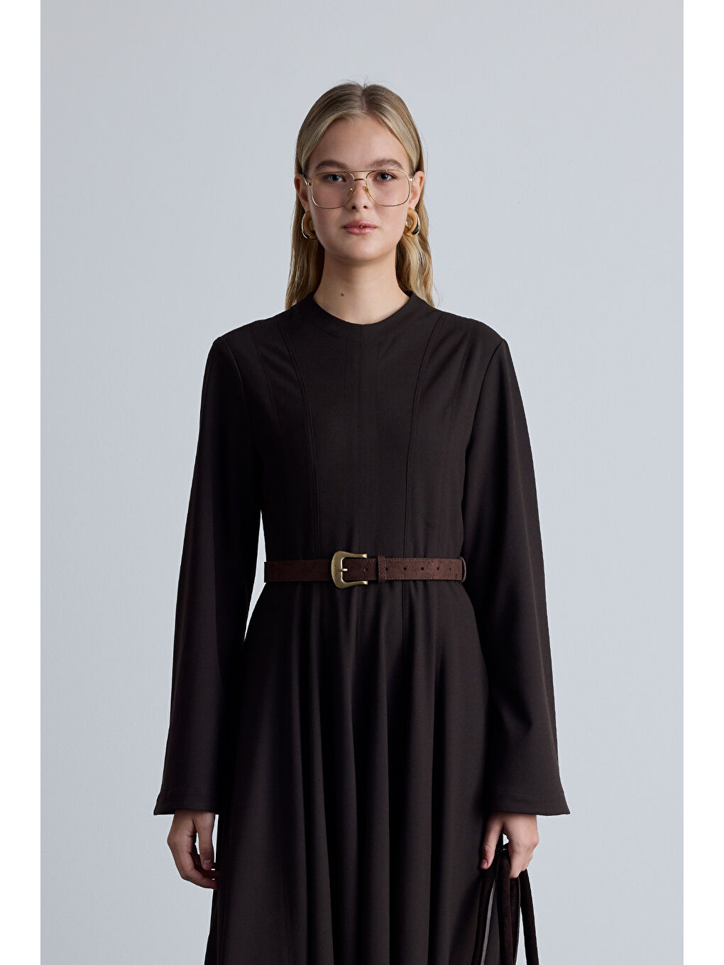 Süet Deri Tokalı Kemer Kahverengi