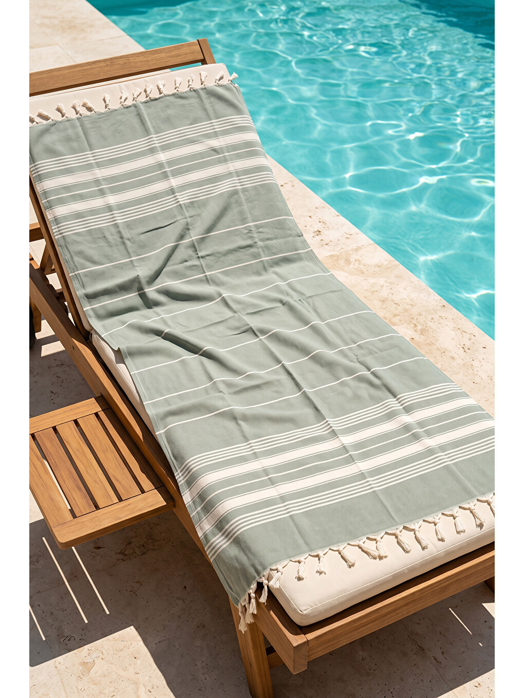 %100 Pamuk Zikzak Desenli Plaj Havlusu Hamam Sauna Deniz Havlusu Peştemal 04 Yeşil-1