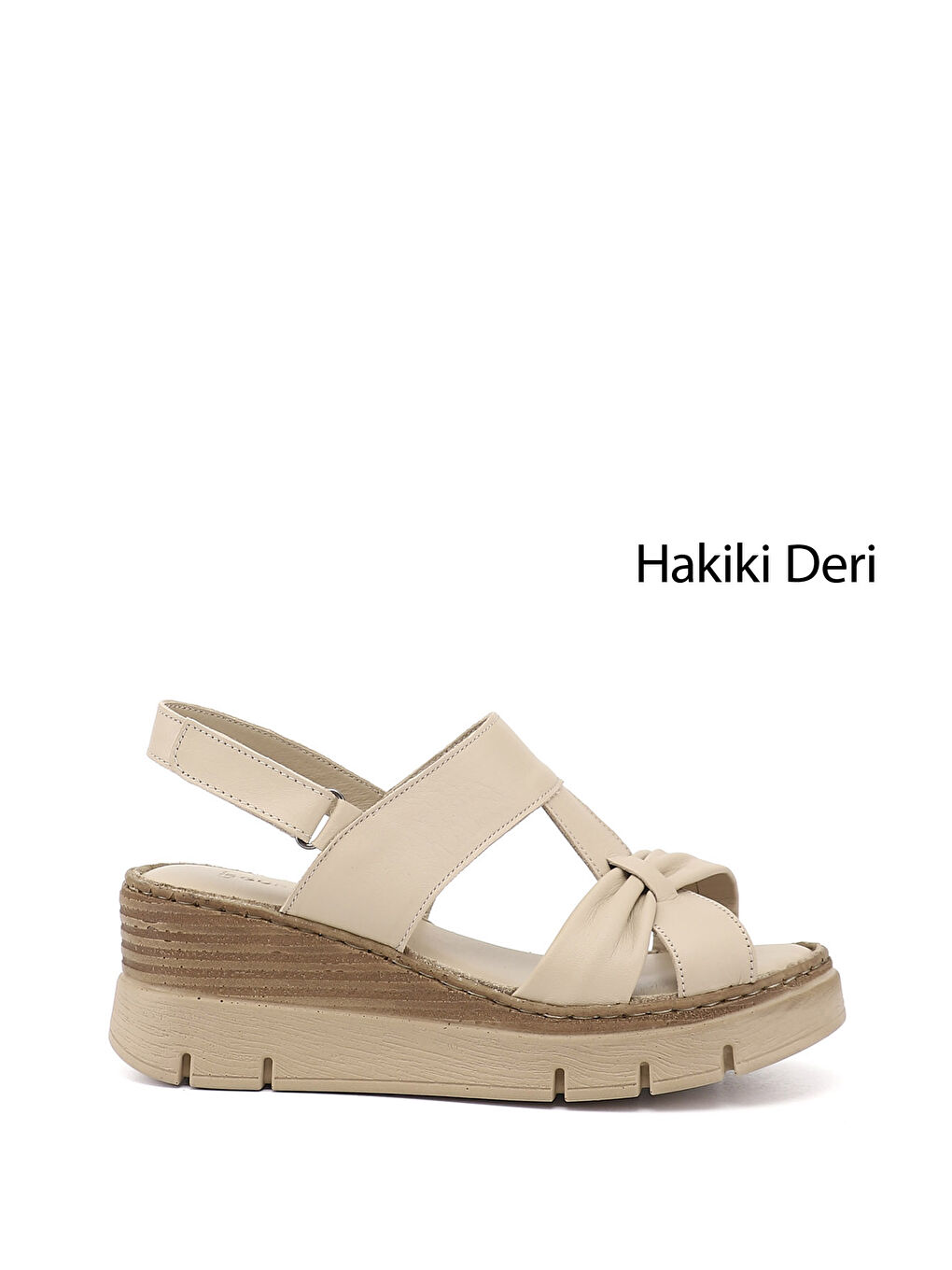 Bej Kadın YENİ BEJ Dolgu Topuklu Hakiki Deri Sandalet