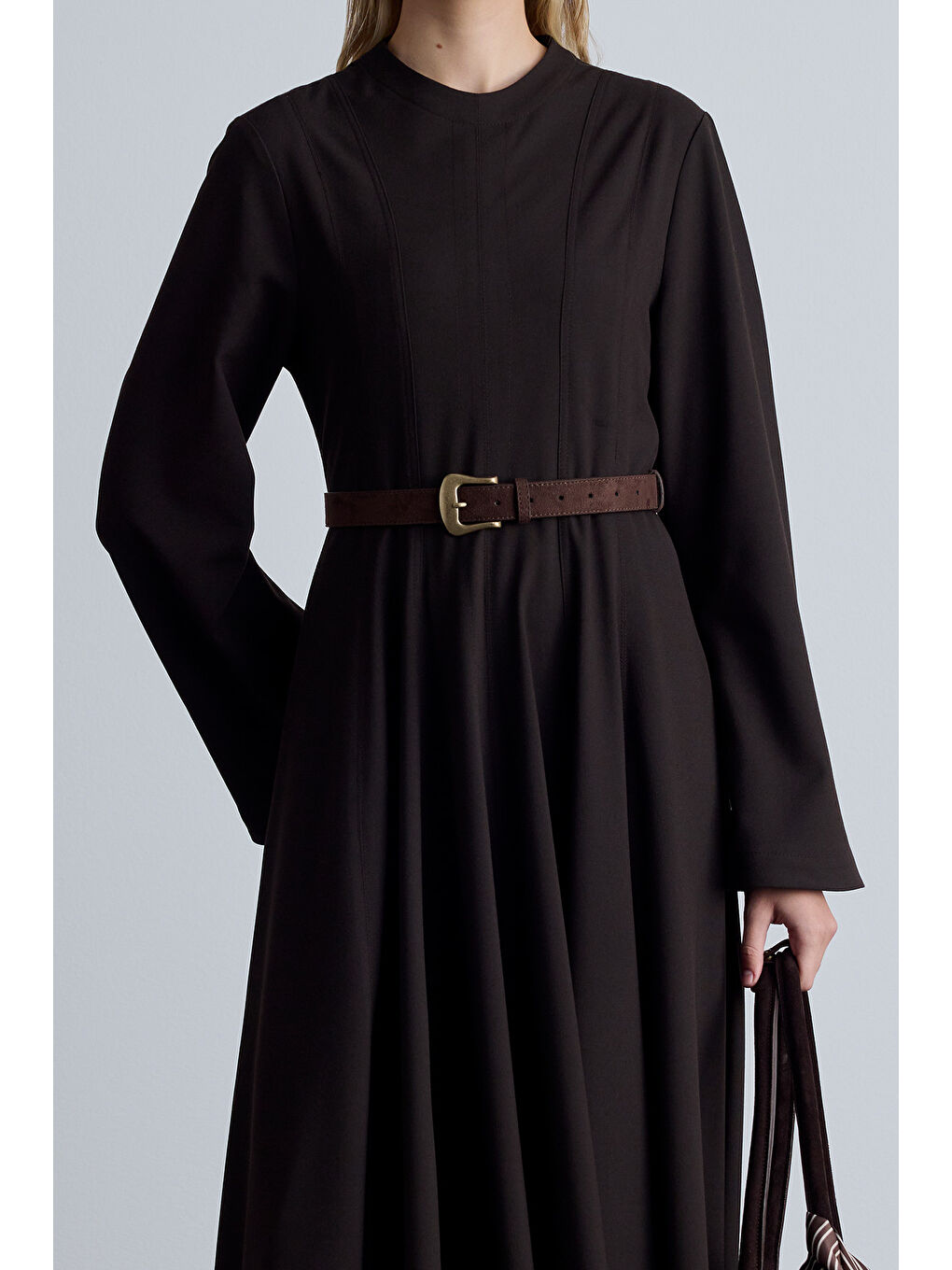 Süet Deri Tokalı Kemer Kahverengi-2