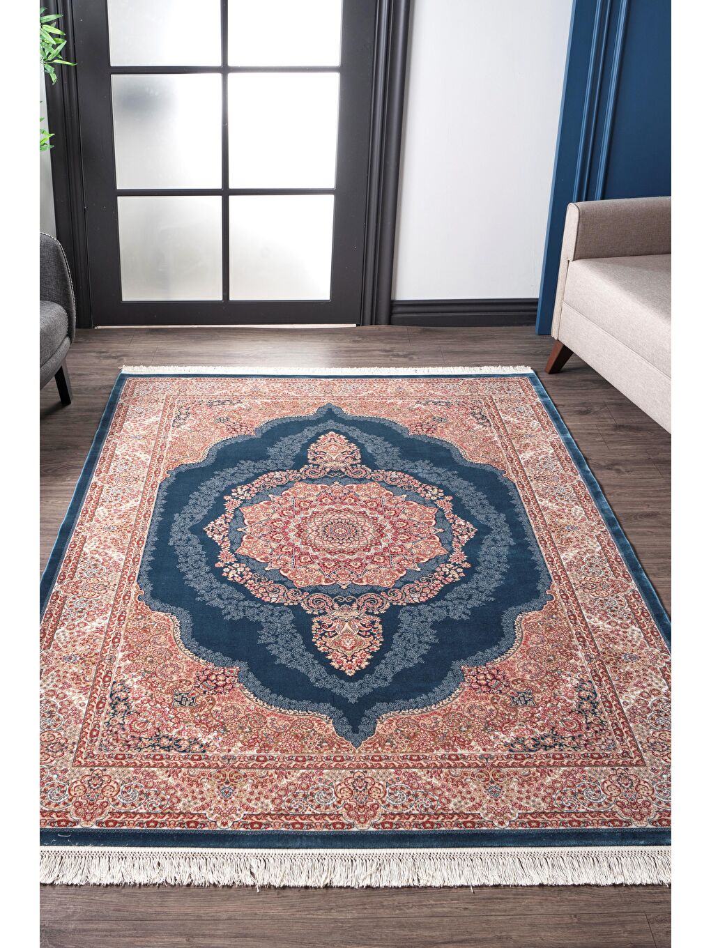 Lacivert Konfor Silkas 6710 İpek Dokuma Halı Büyük Ebatlı Salon Halısı-240x340-1