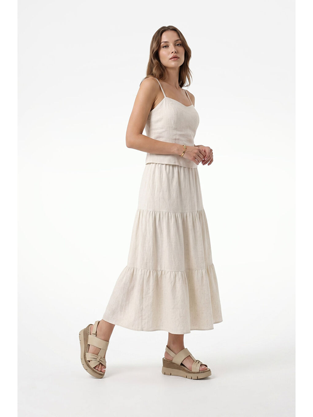 Bej Kadın YENİ BEJ Dolgu Topuklu Hakiki Deri Sandalet-2