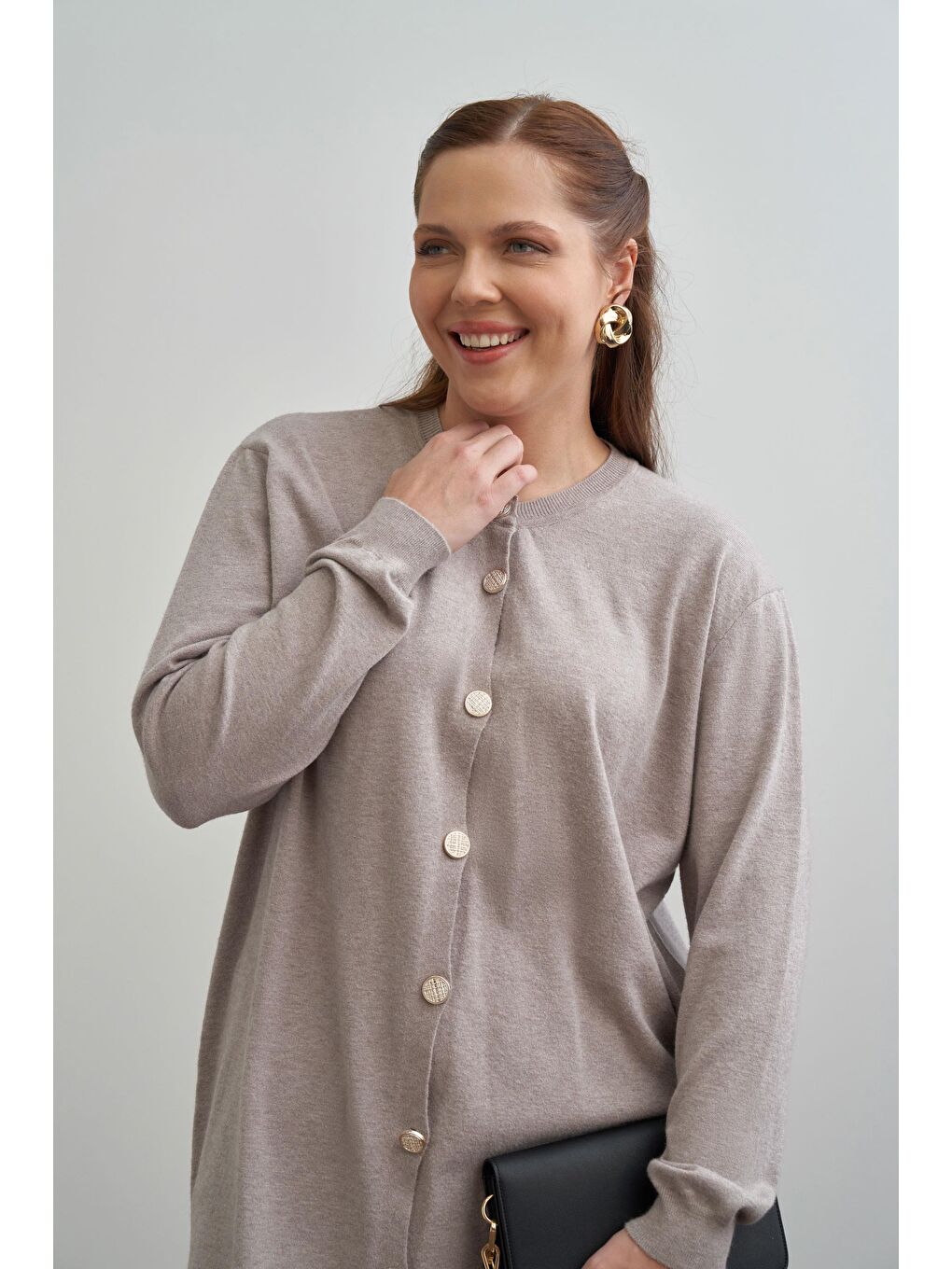 Bej Vizon-Patı Dügmeli Triko Hırka-3